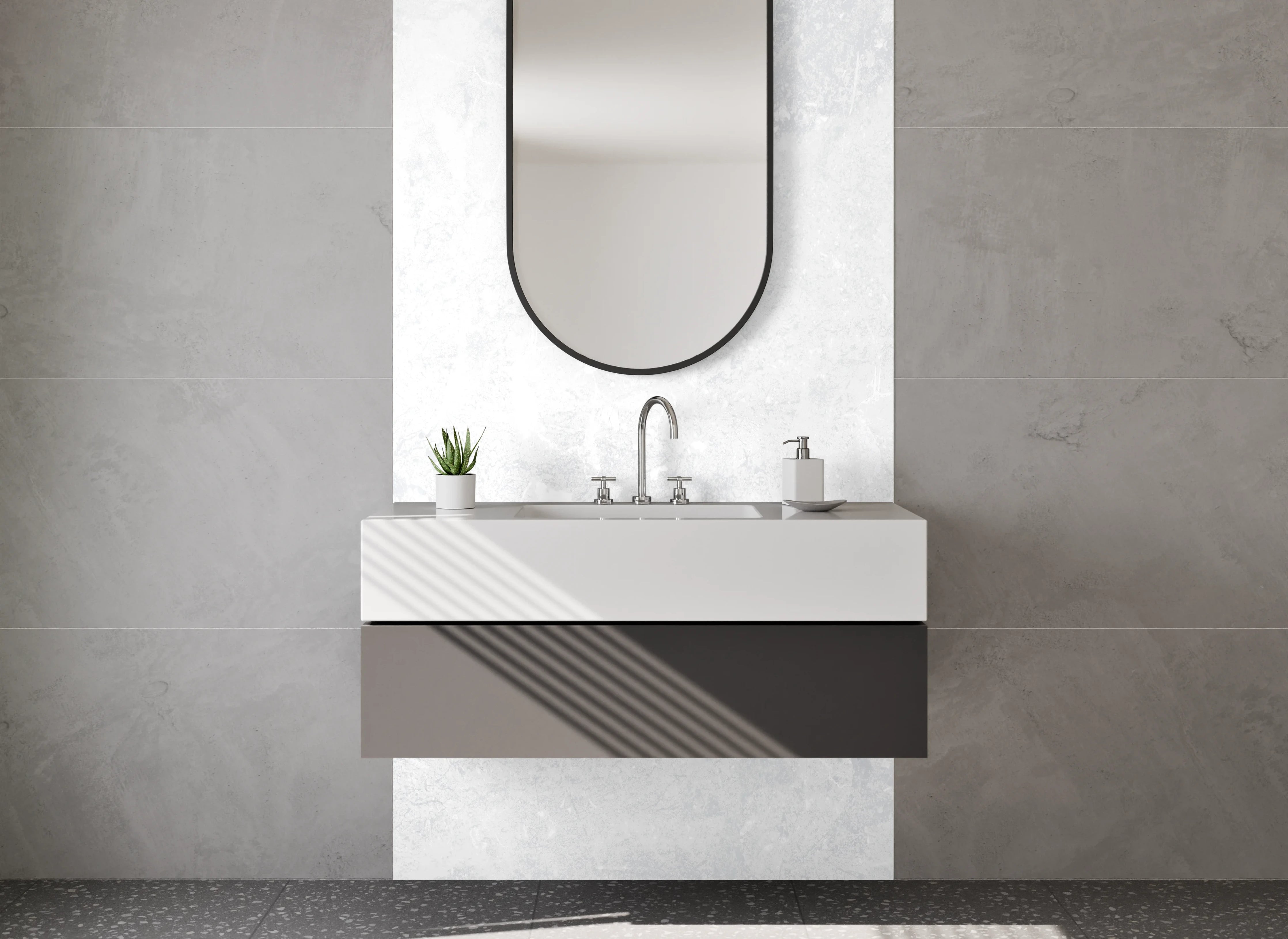 Waschbecken-Rückwand - Moderne weiße Marmoroptik