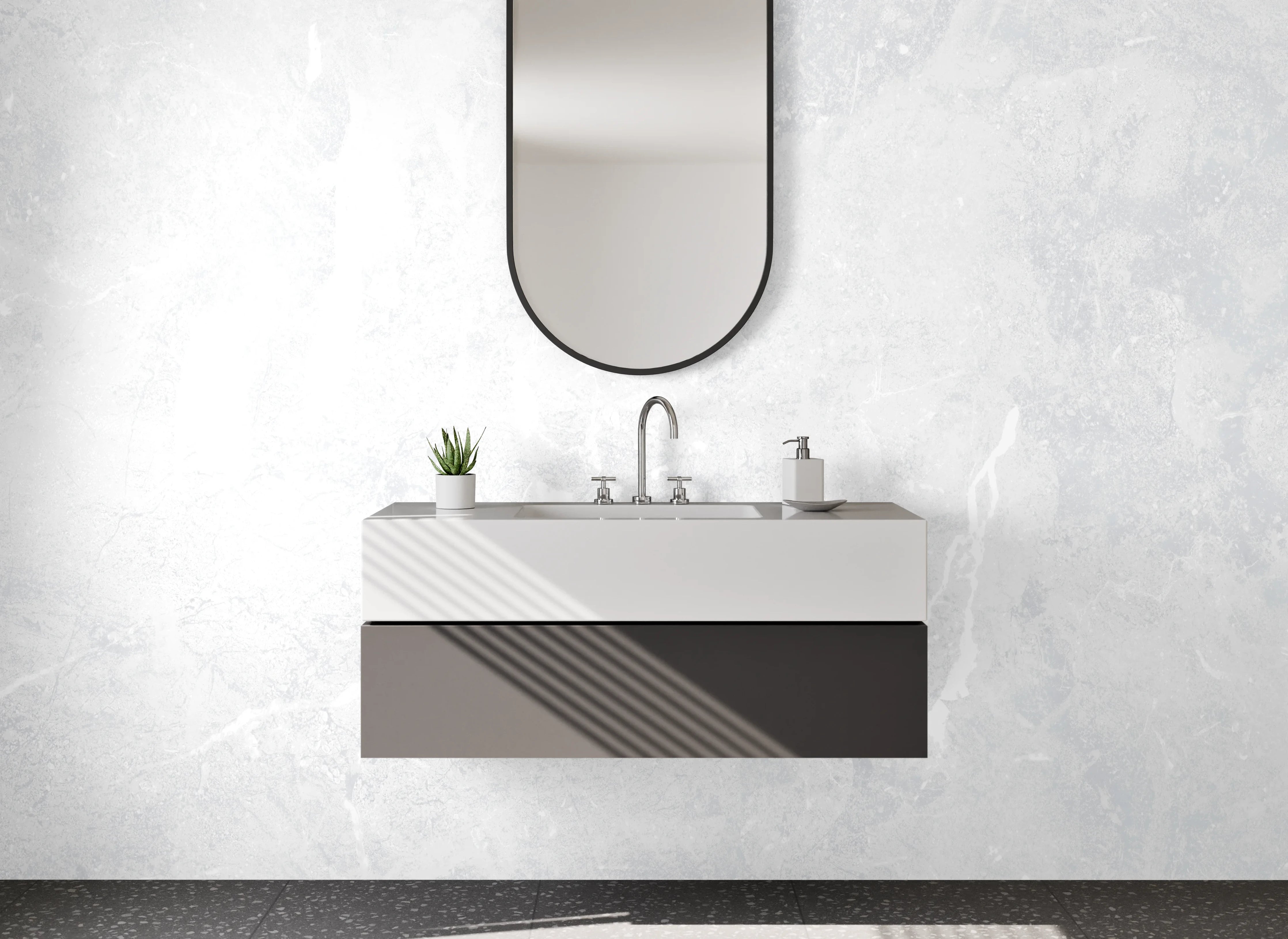 Waschbecken-Rückwand - Moderne weiße Marmoroptik