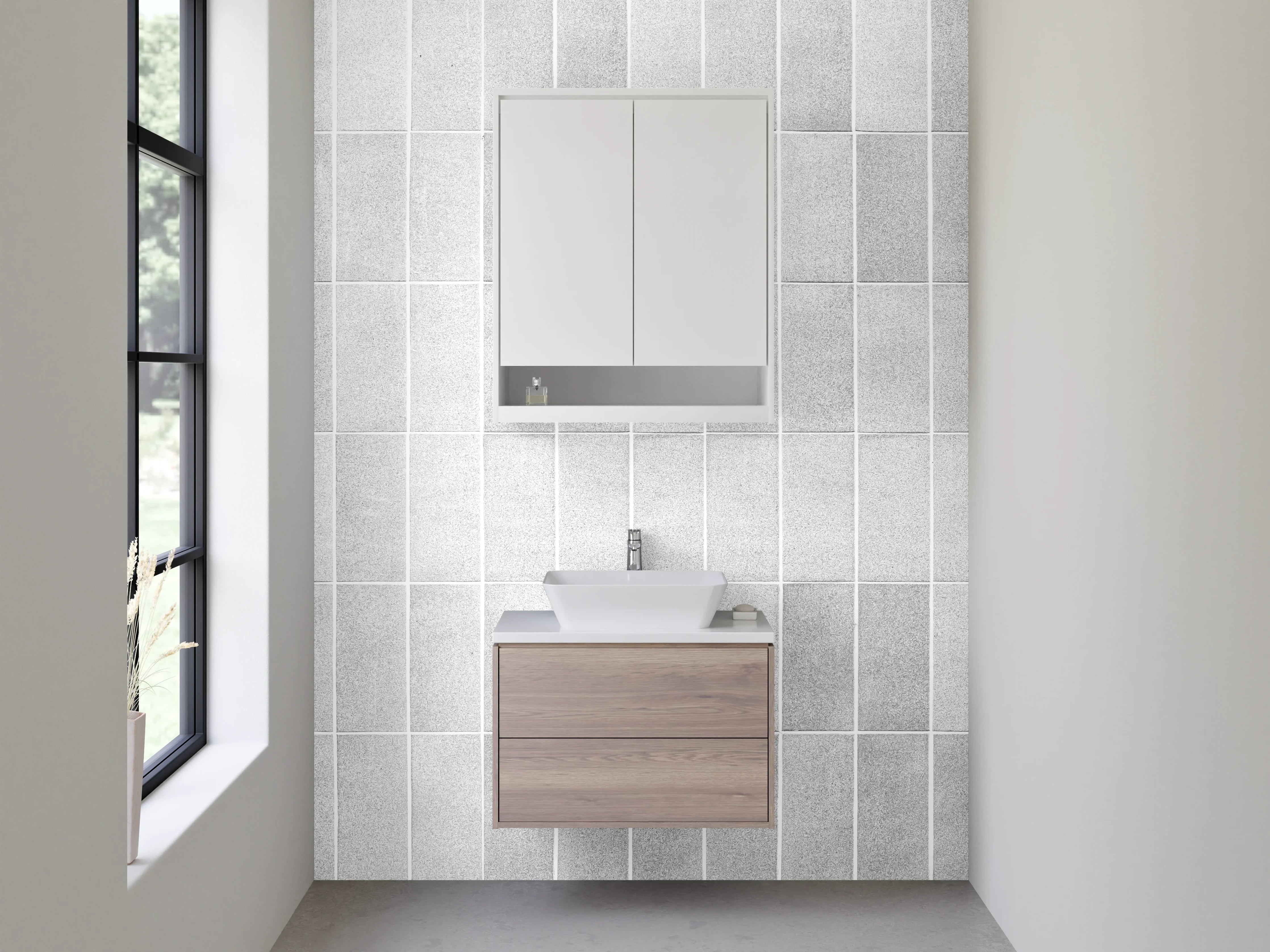 Waschbecken-Rückwand - Moderne weiße Mosaik-Fliesenoptik