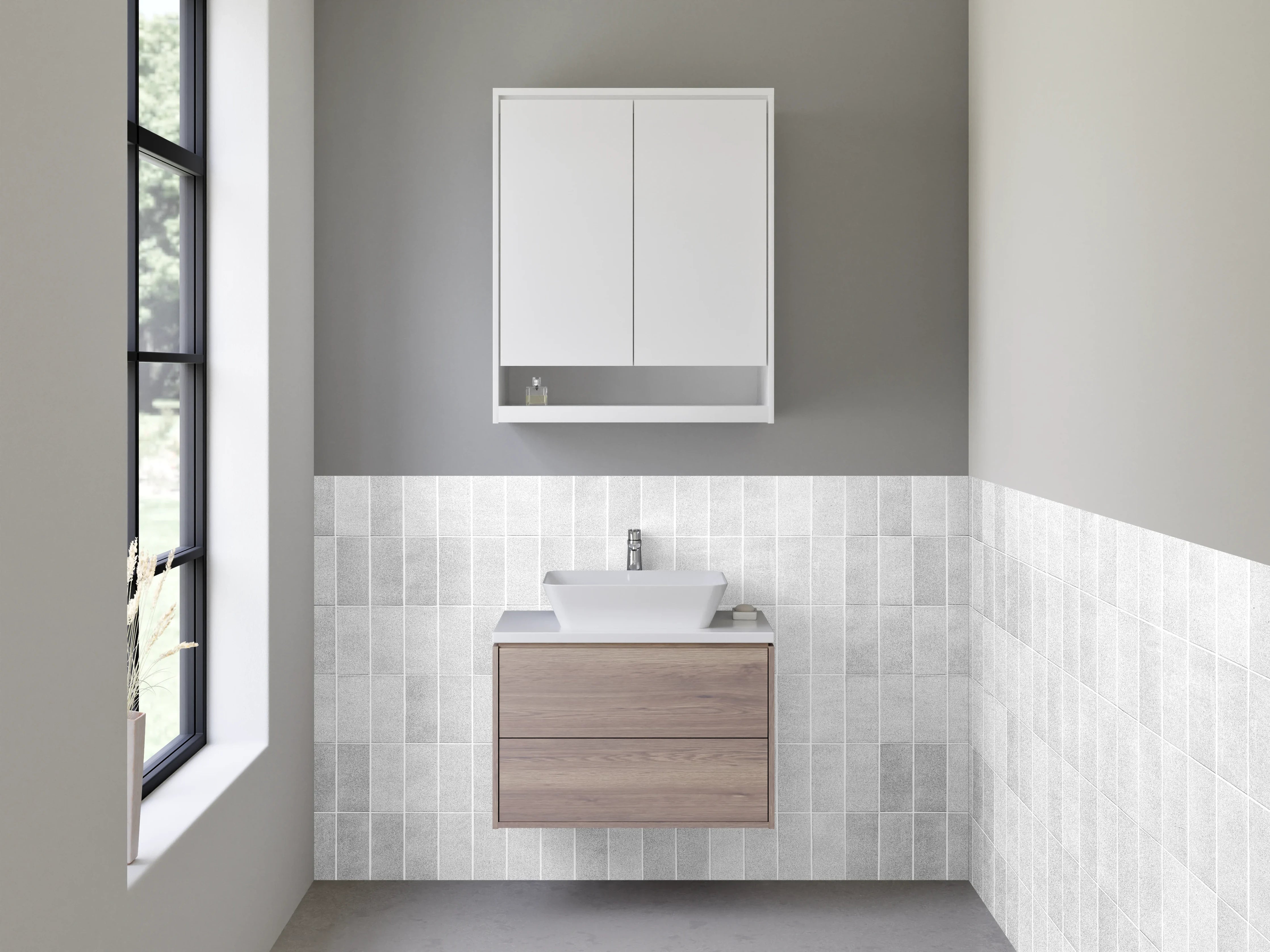 Waschbecken-Rückwand - Moderne weiße Mosaik-Fliesenoptik