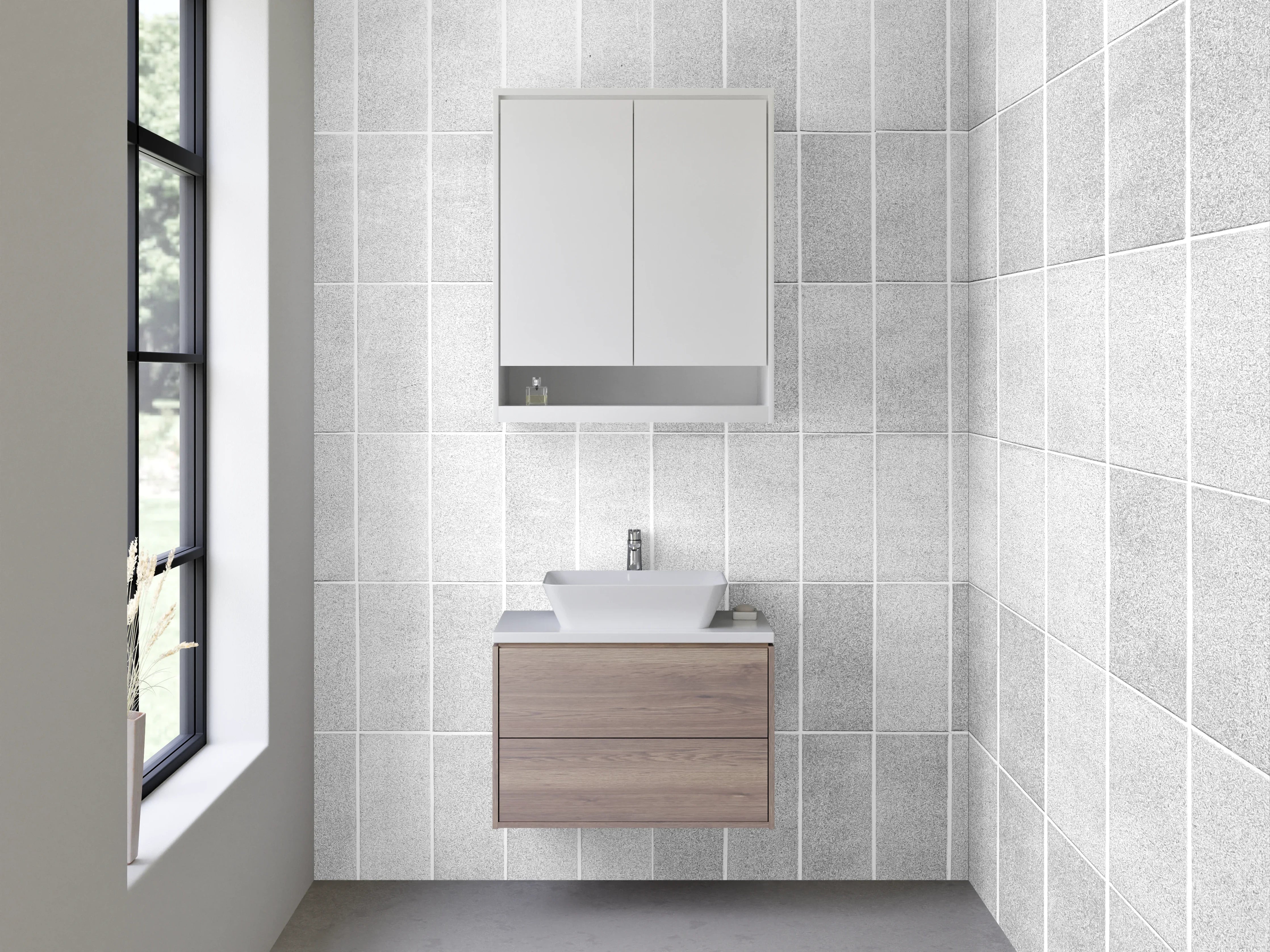 Waschbecken-Rückwand - Moderne weiße Mosaik-Fliesenoptik