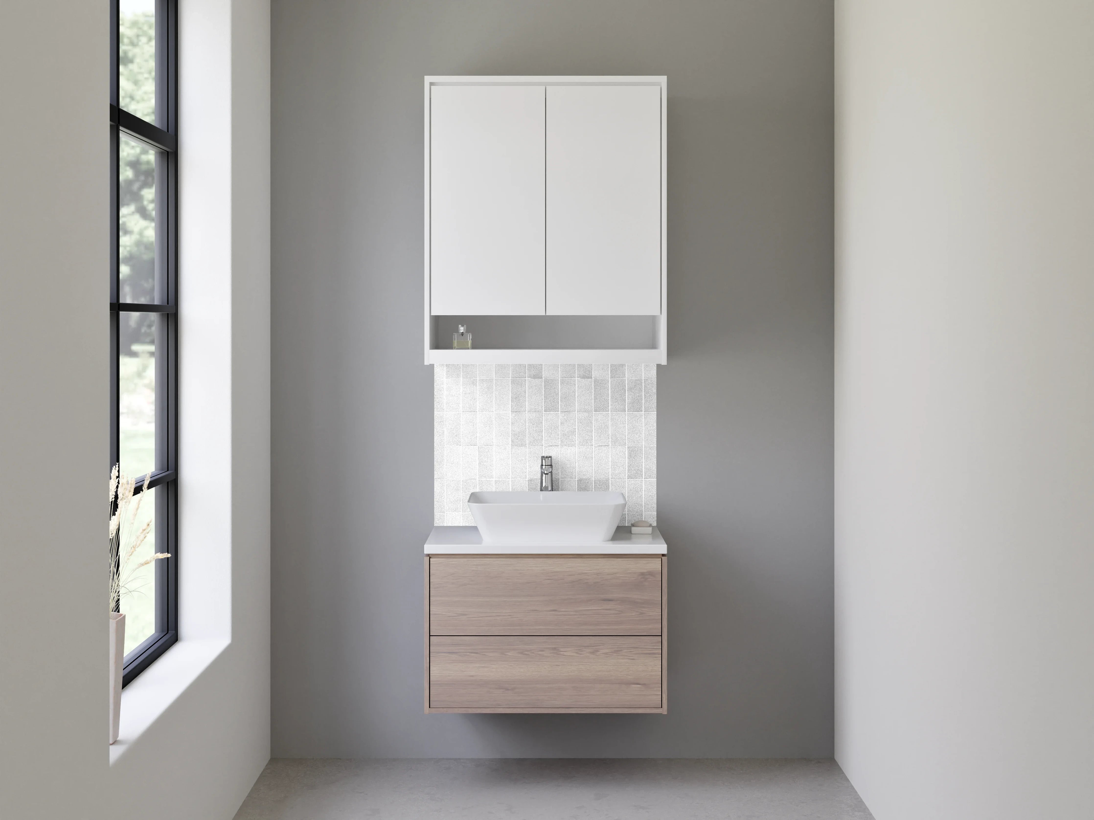 Waschbecken-Rückwand - Moderne weiße Mosaik-Fliesenoptik