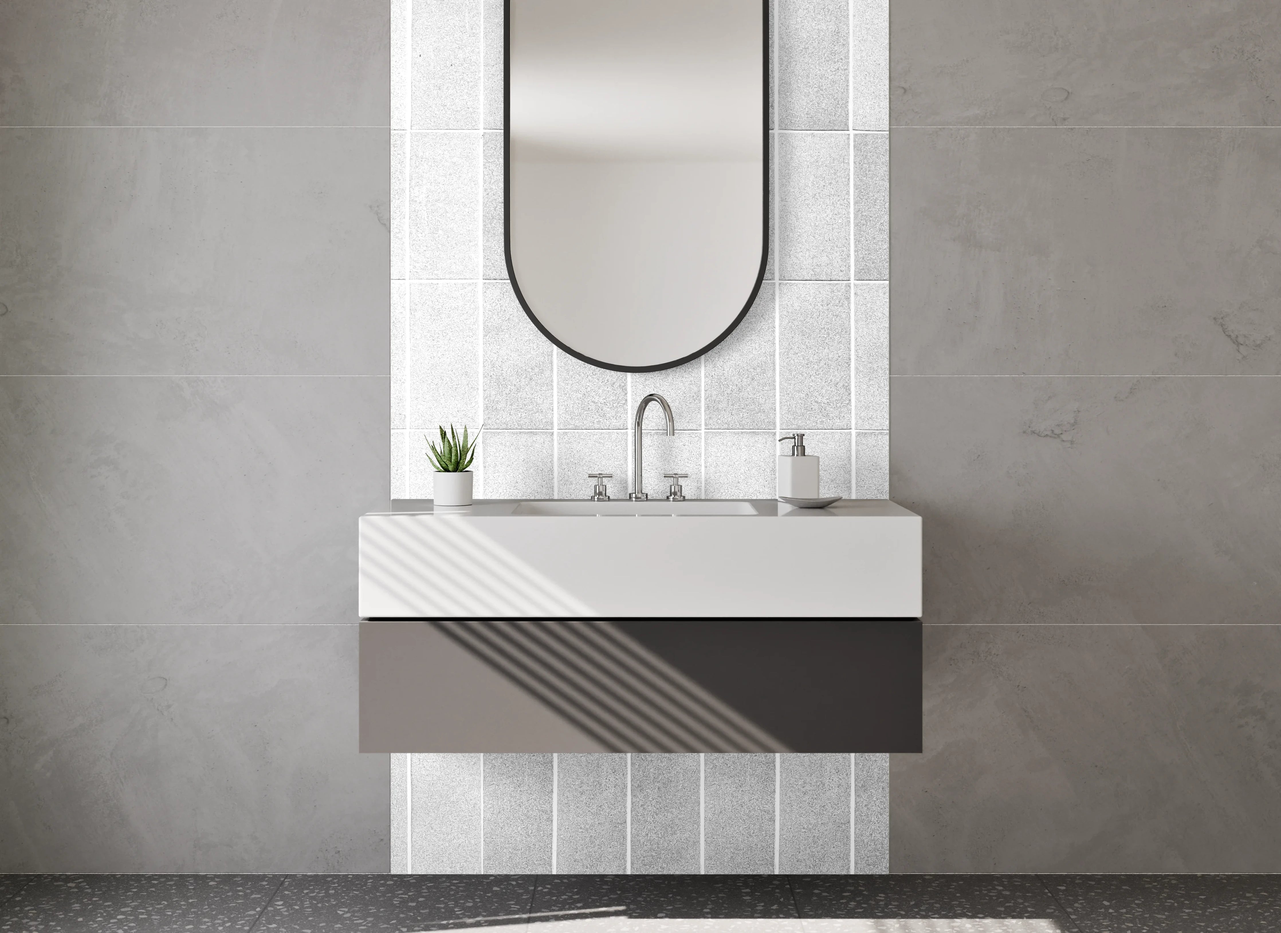 Waschbecken-Rückwand - Moderne weiße Mosaik-Fliesenoptik