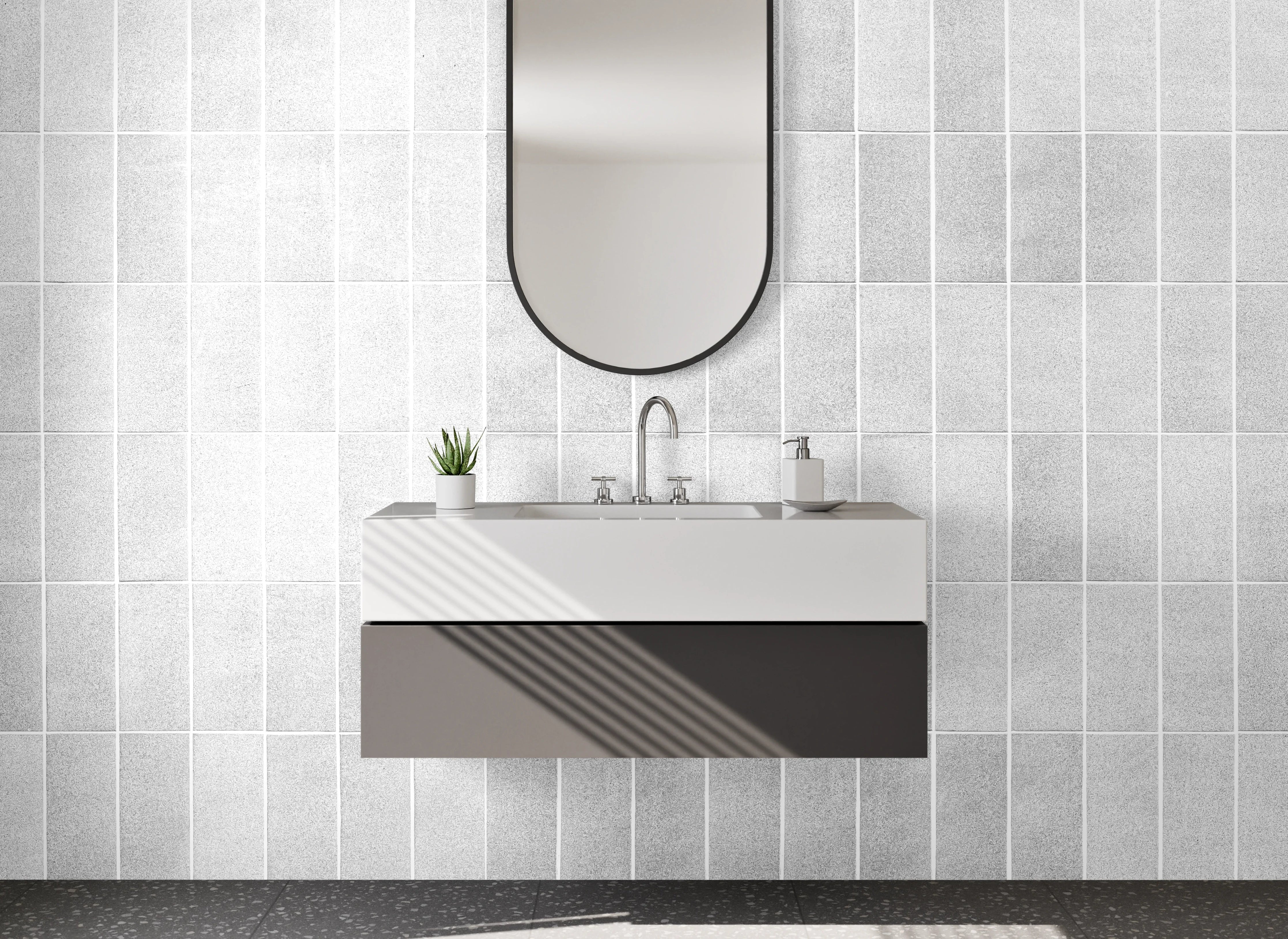 Waschbecken-Rückwand - Moderne weiße Mosaik-Fliesenoptik