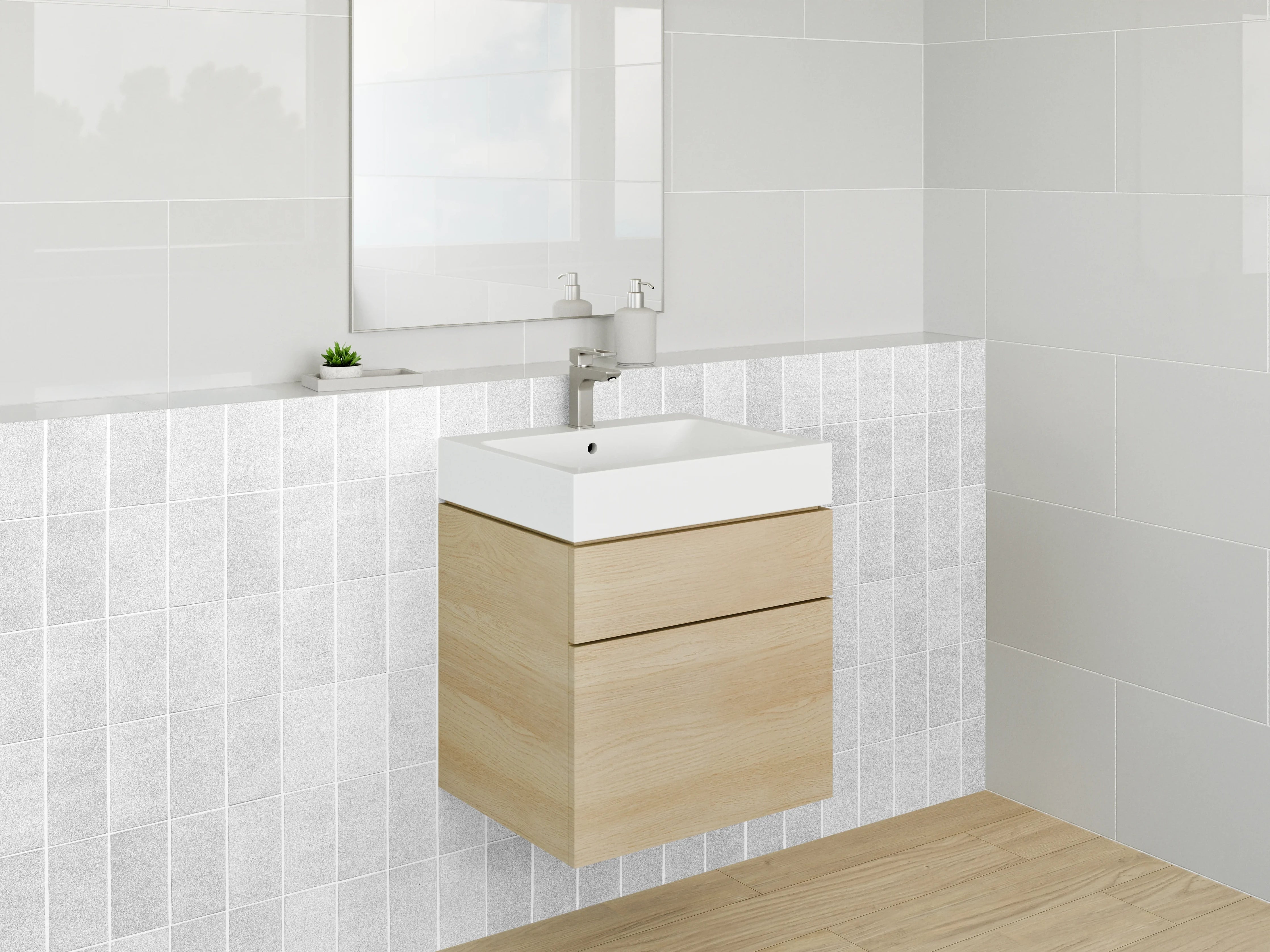 Waschbecken-Rückwand - Moderne weiße Mosaik-Fliesenoptik