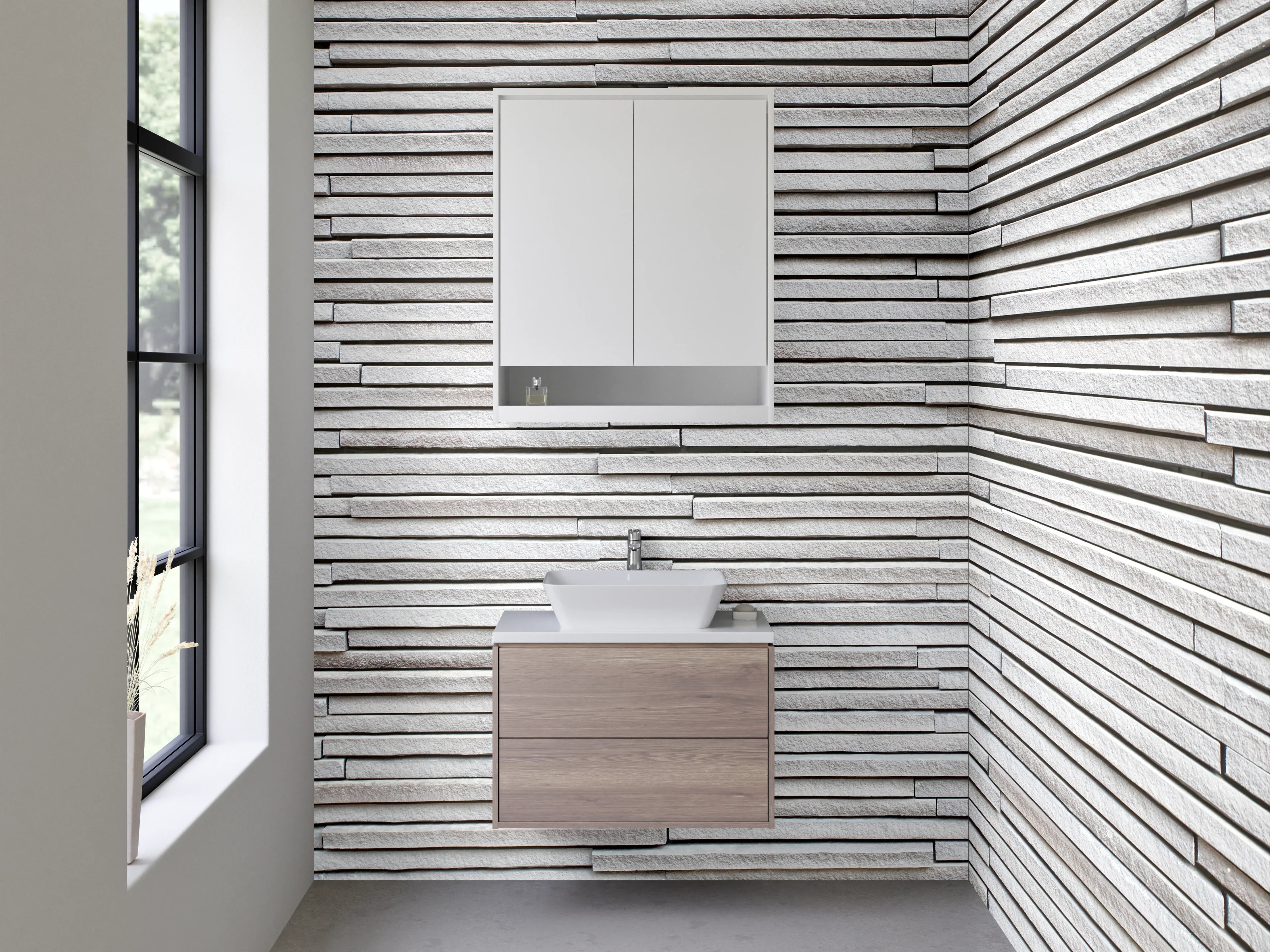 Waschbecken-Rückwand - Moderne weiße Steinoptik für Rückwände