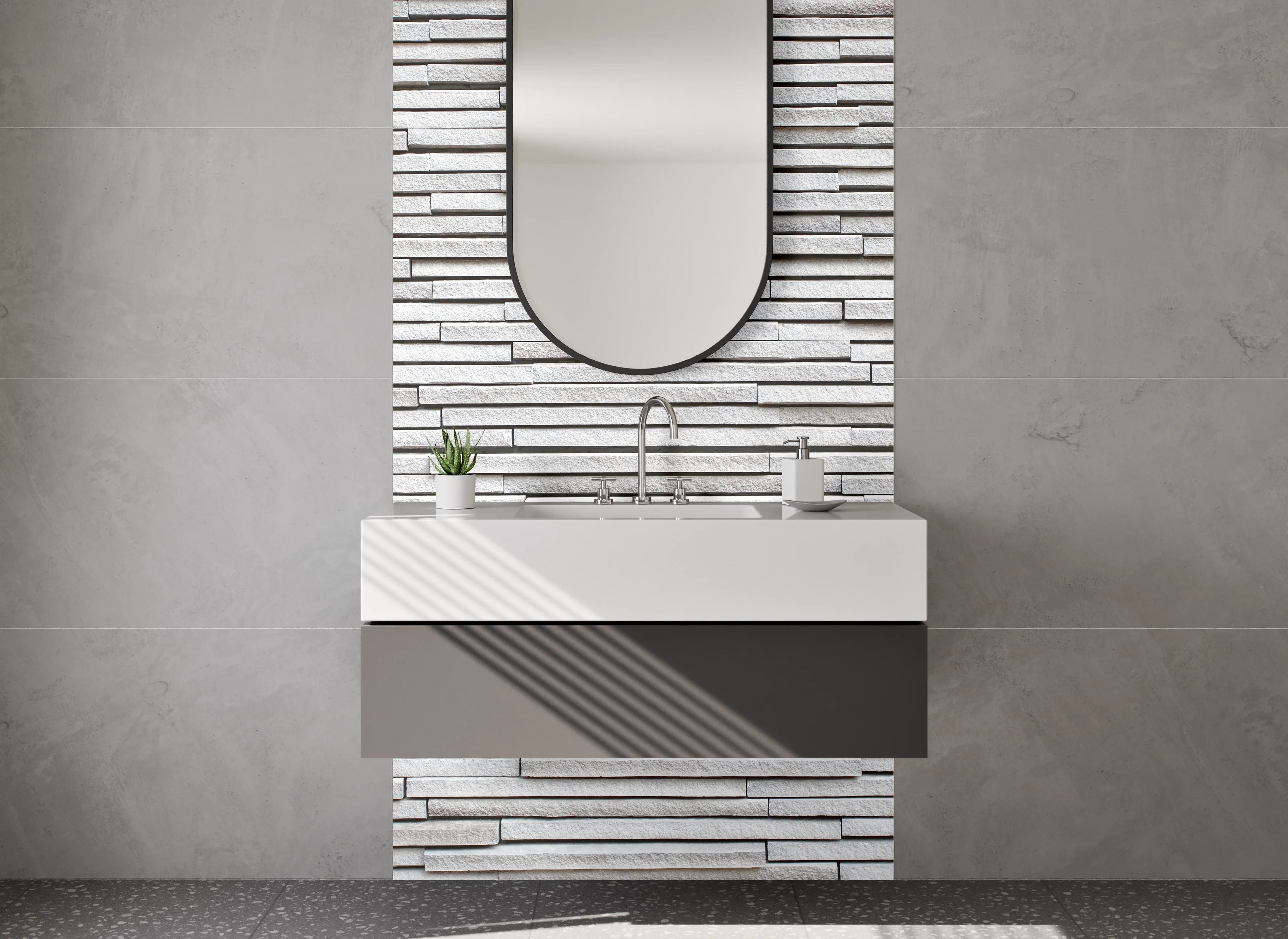 Waschbecken-Rückwand - Moderne weiße Steinoptik für Rückwände