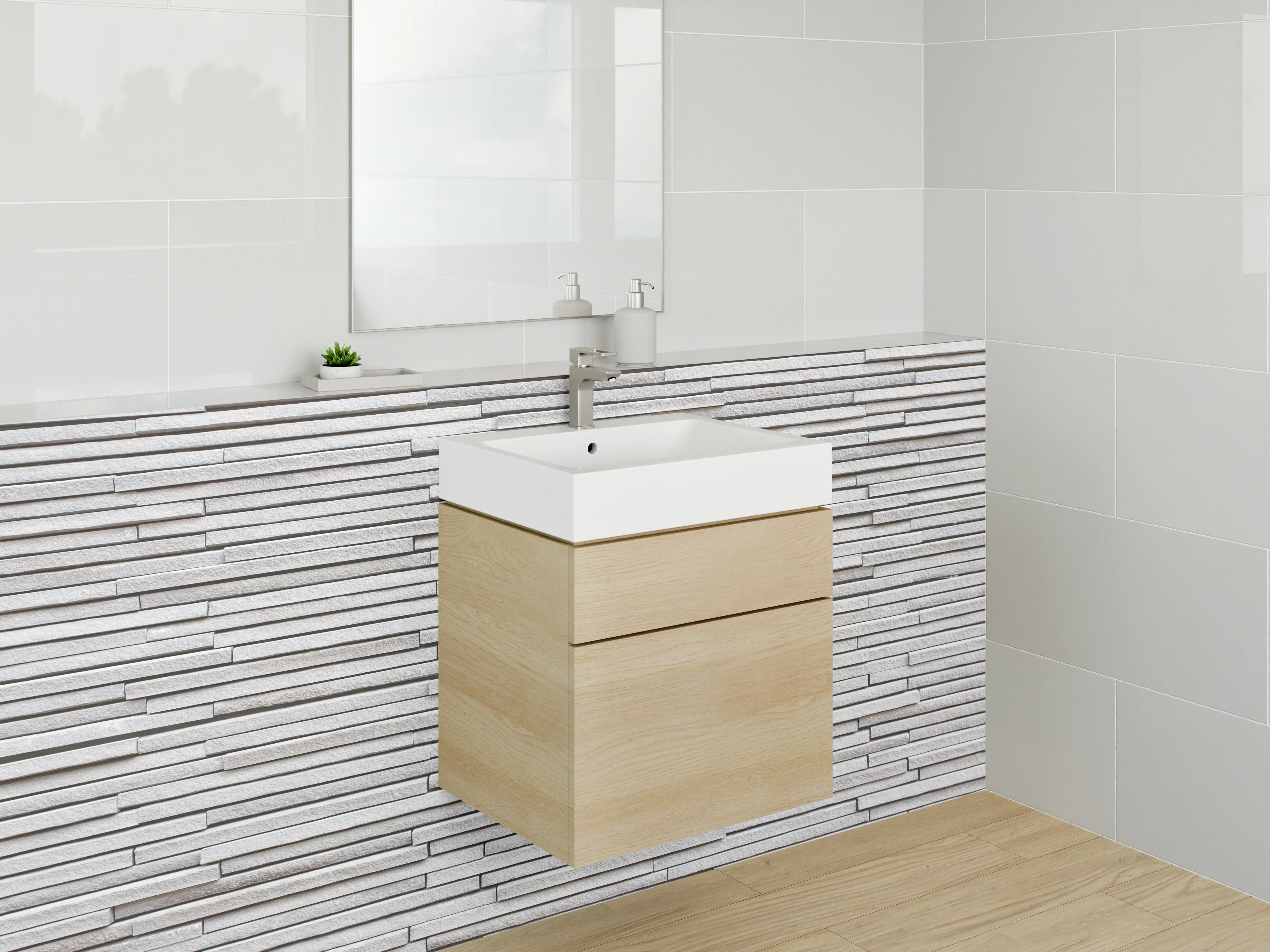 Waschbecken-Rückwand - Moderne weiße Steinoptik für Rückwände