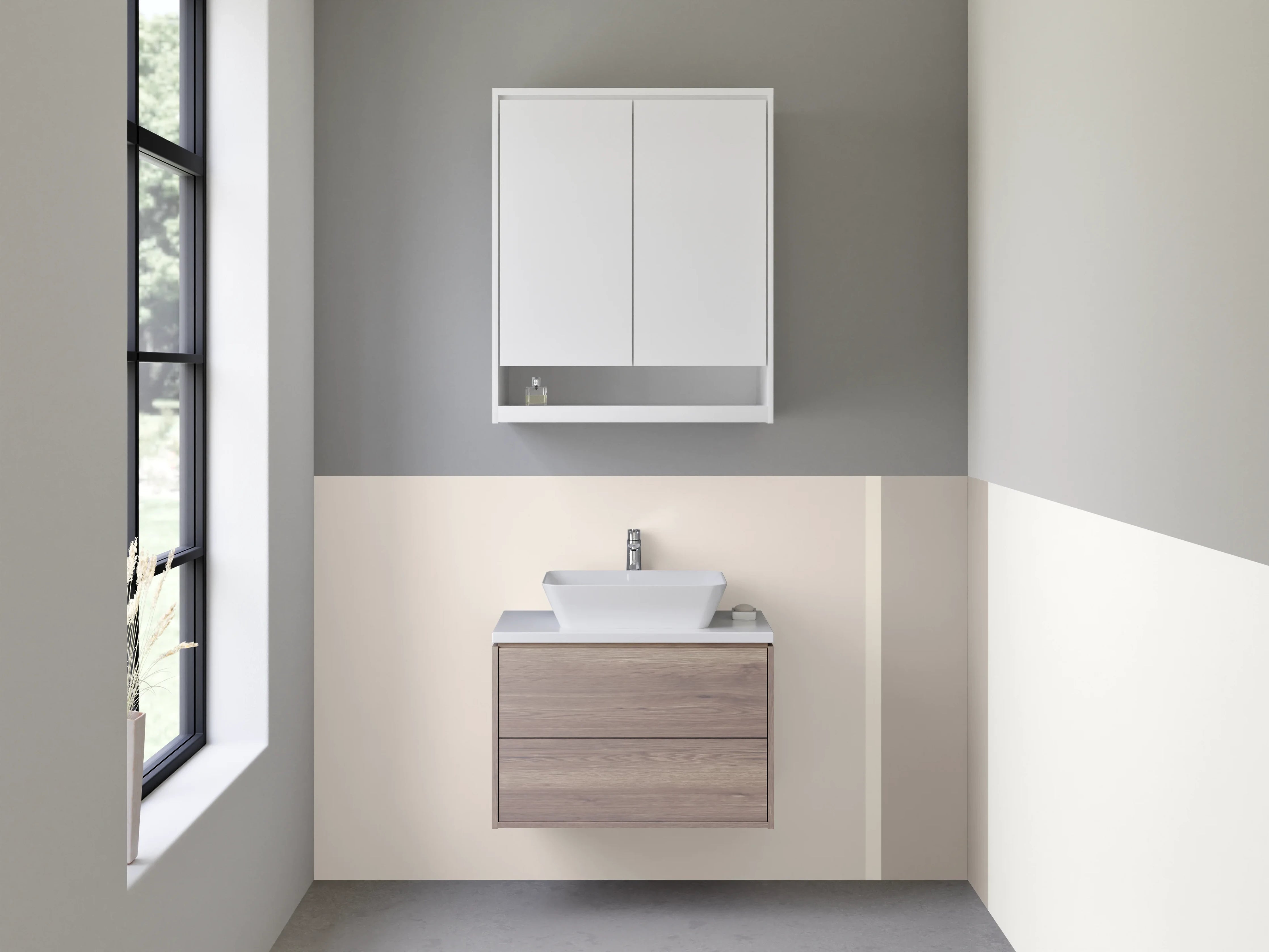 Waschbecken-Rückwand - Moderner Beistelltisch in neutralen Tönen