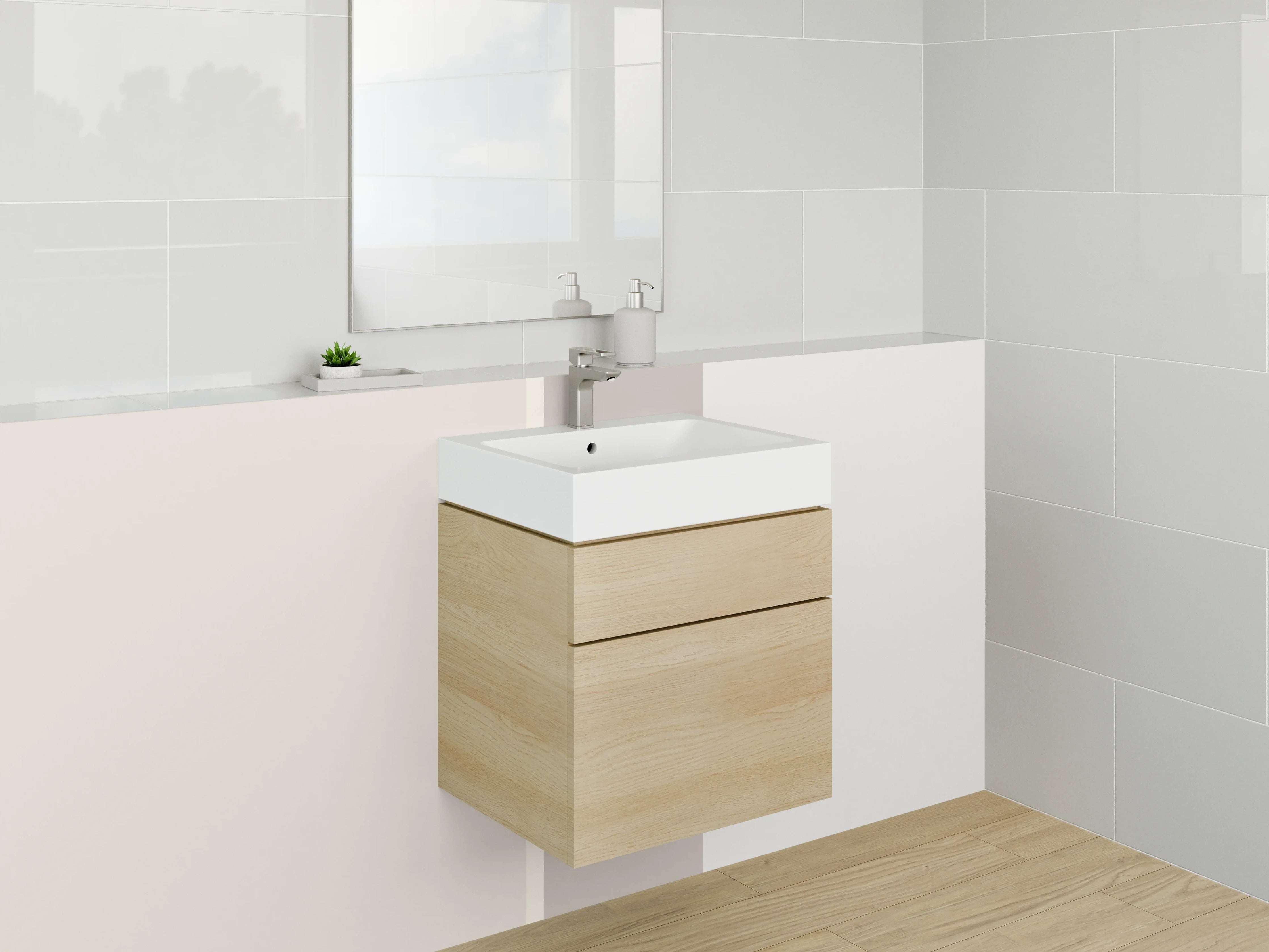 Waschbecken-Rückwand - Moderner Beistelltisch in neutralen Tönen