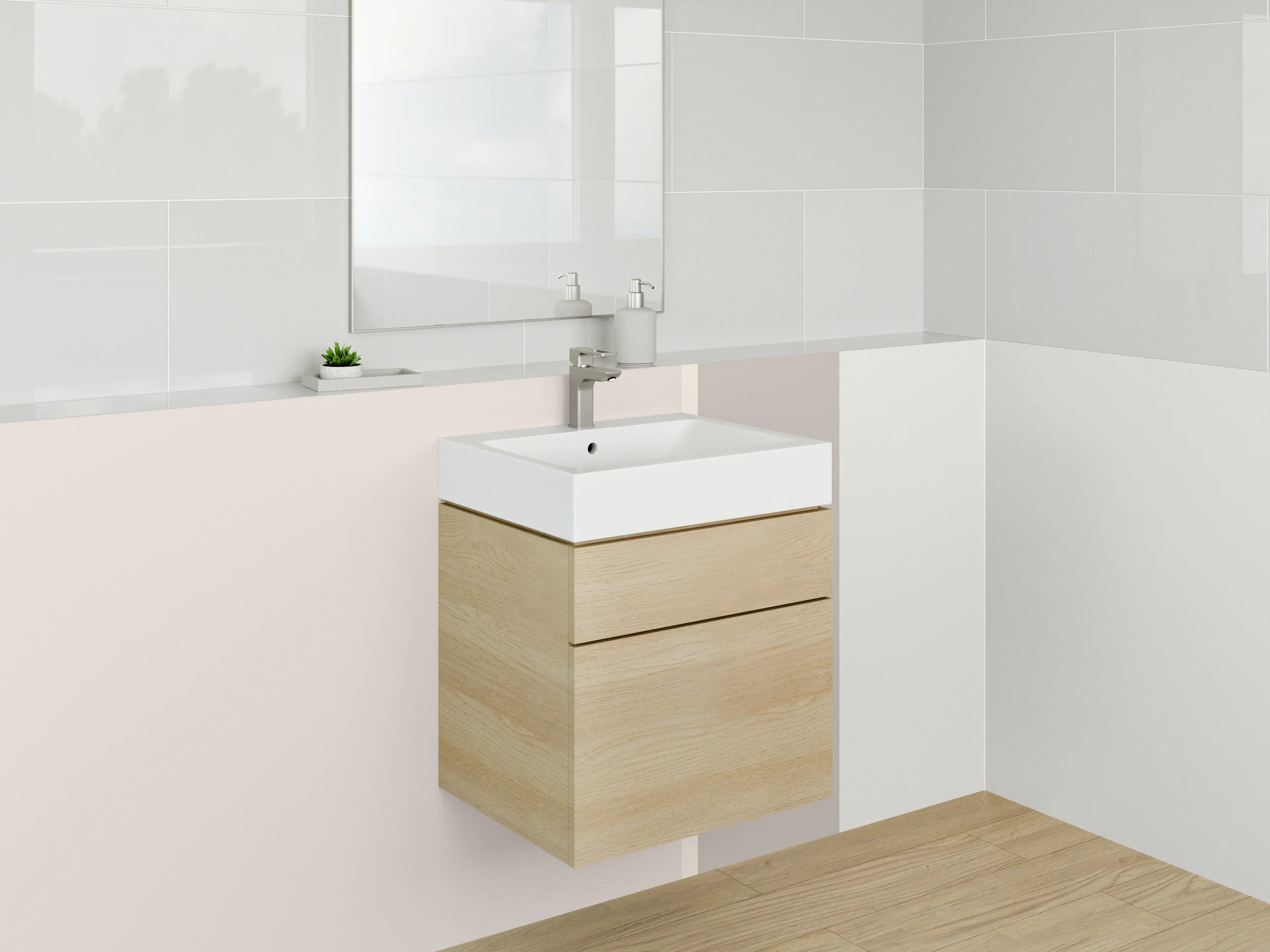 Waschbecken-Rückwand - Moderner Beistelltisch in neutralen Tönen