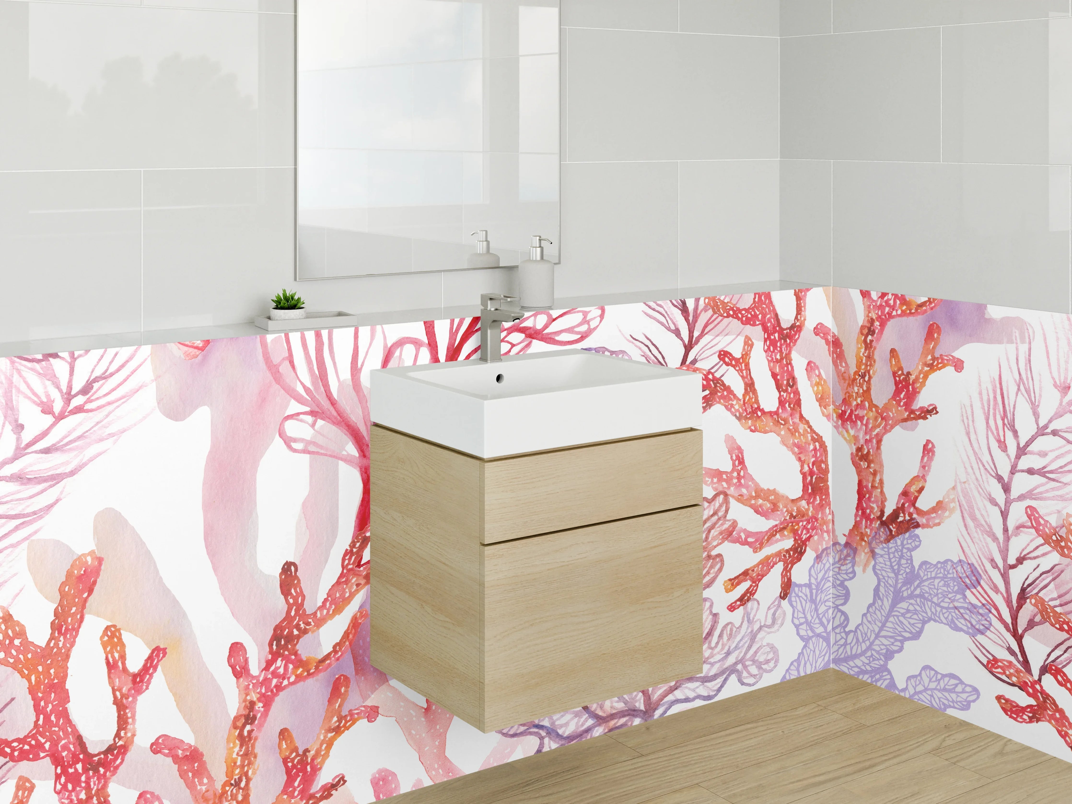 Waschbecken-Rückwand - Moderner Grauwinkel im weißen Badezimmer