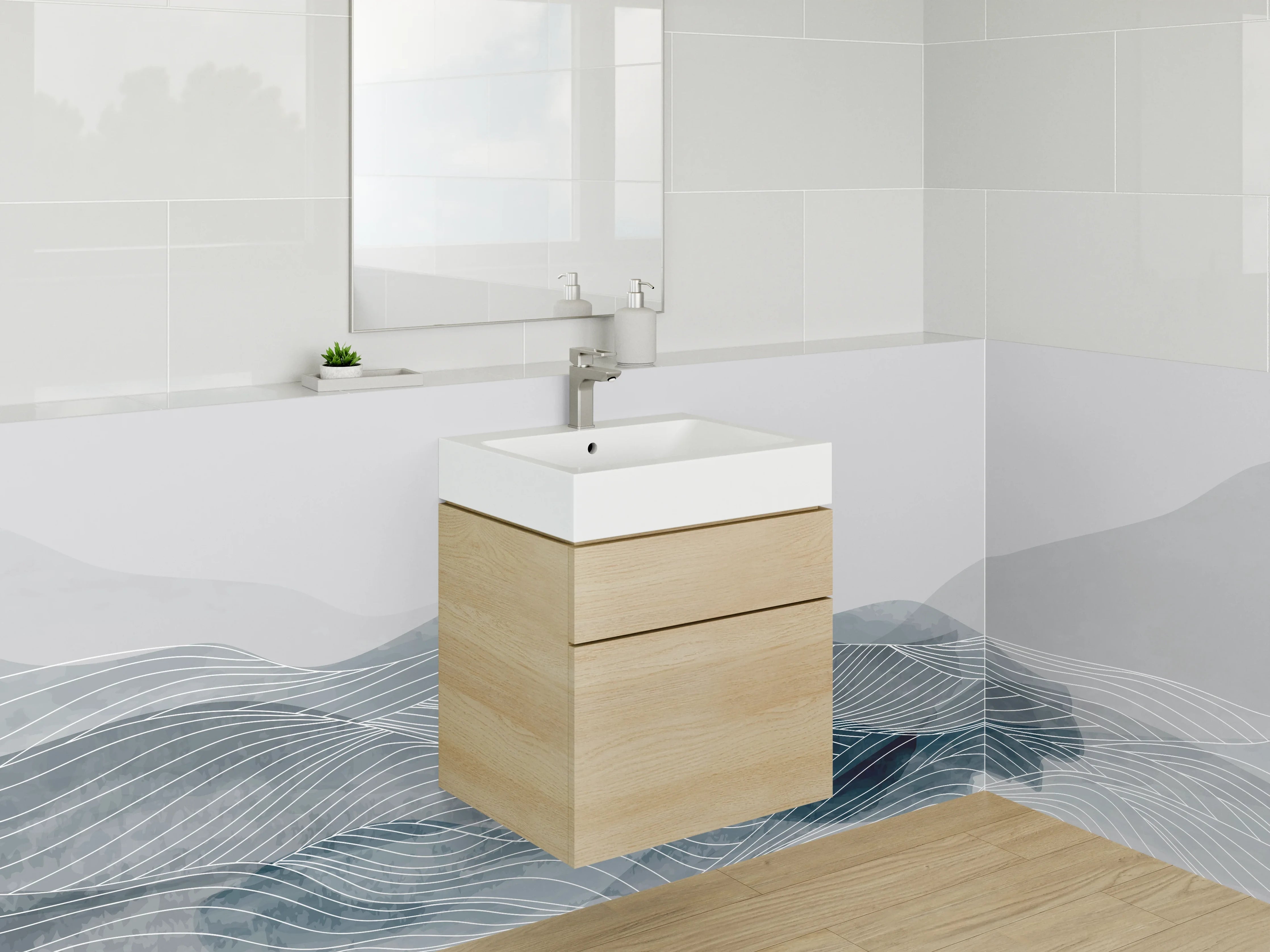 Waschbecken-Rückwand - Moderner Wellen-Design in Grau