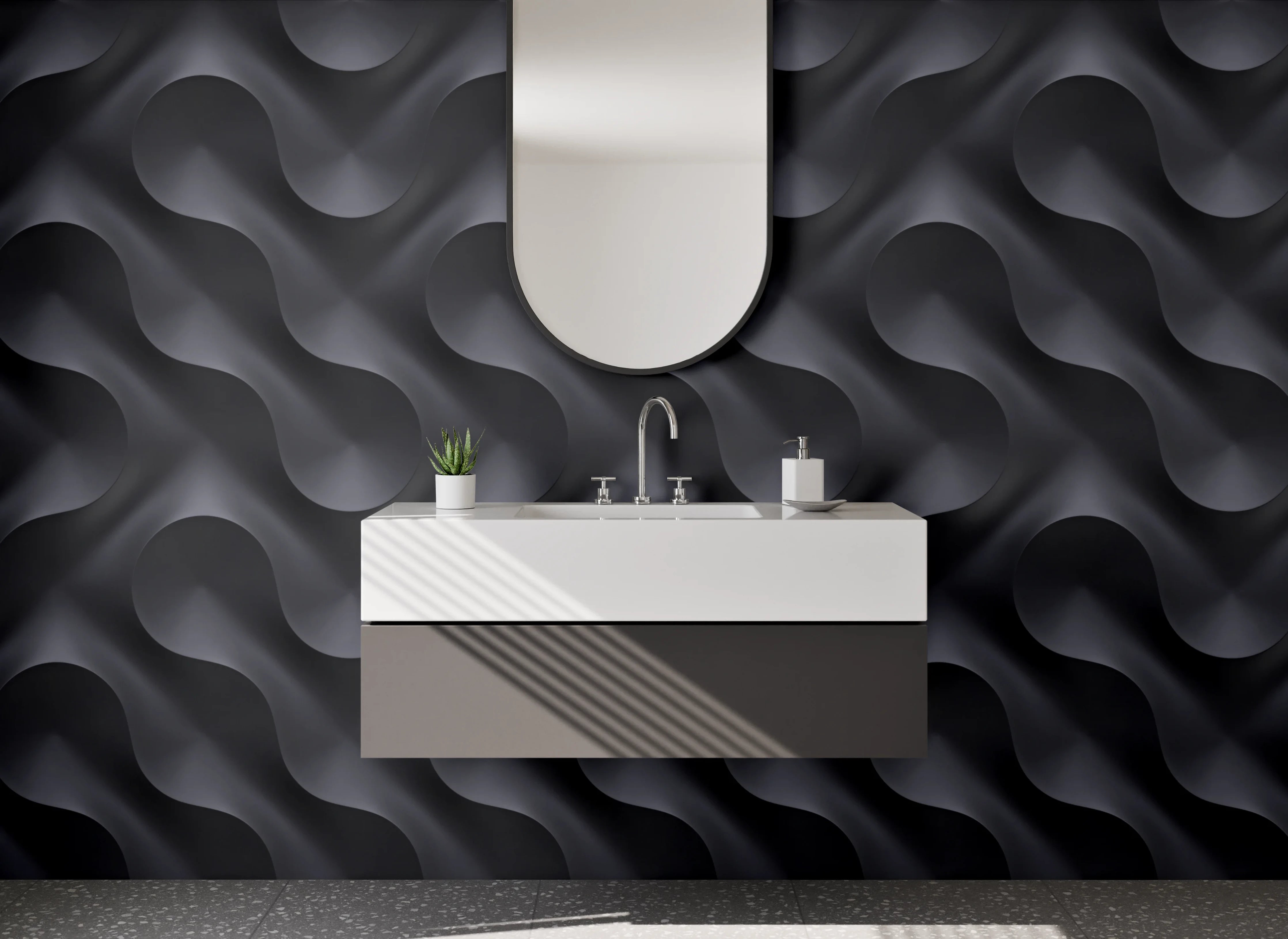 Waschbecken-Rückwand - Modernes 3D-Wellenmuster Schwarz