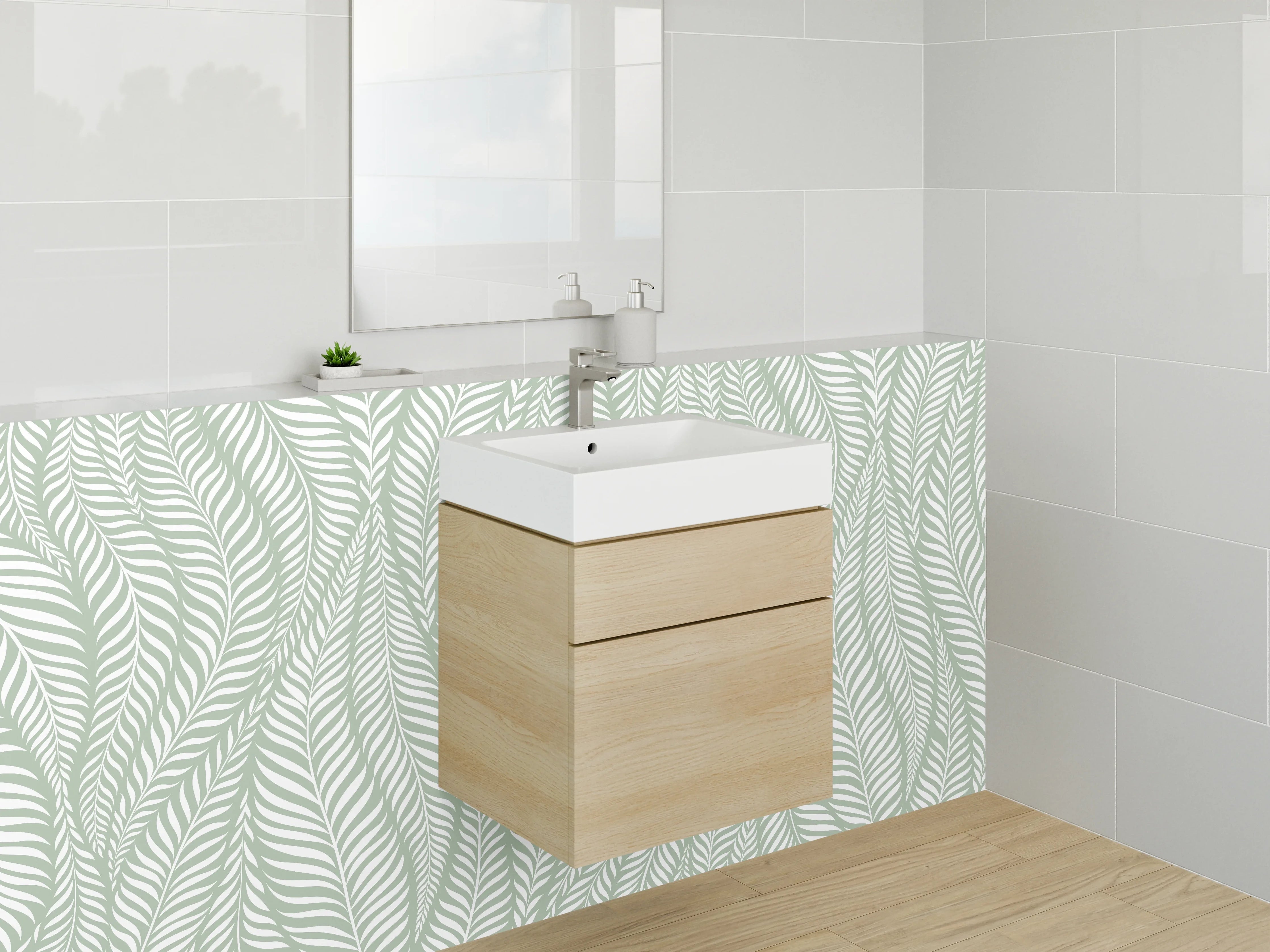 Waschbecken-Rückwand - Modernes Blattmuster in Mintgrün