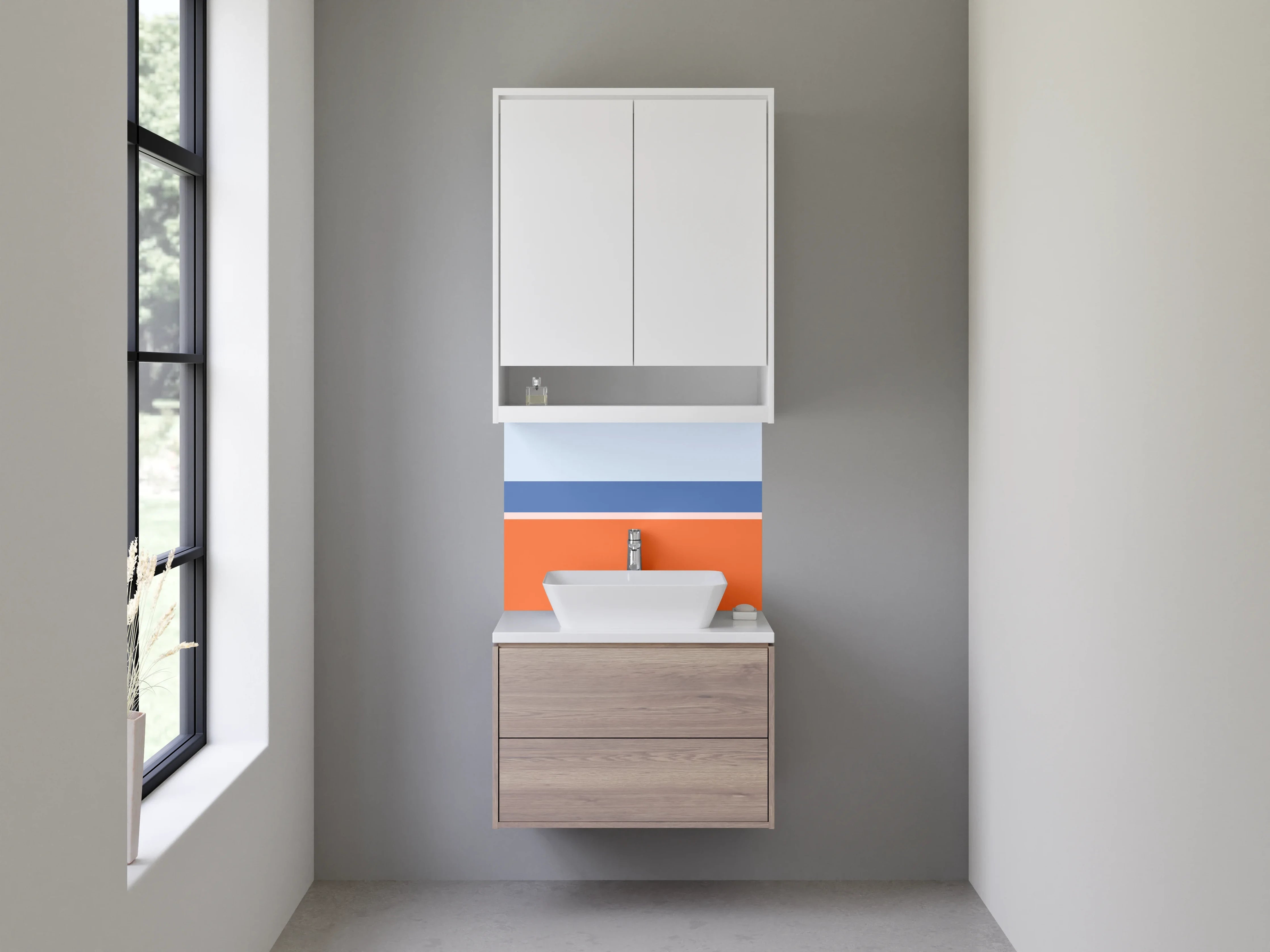 Waschbecken-Rückwand - Modernes Blockstreifen-Design in Orange und Blau