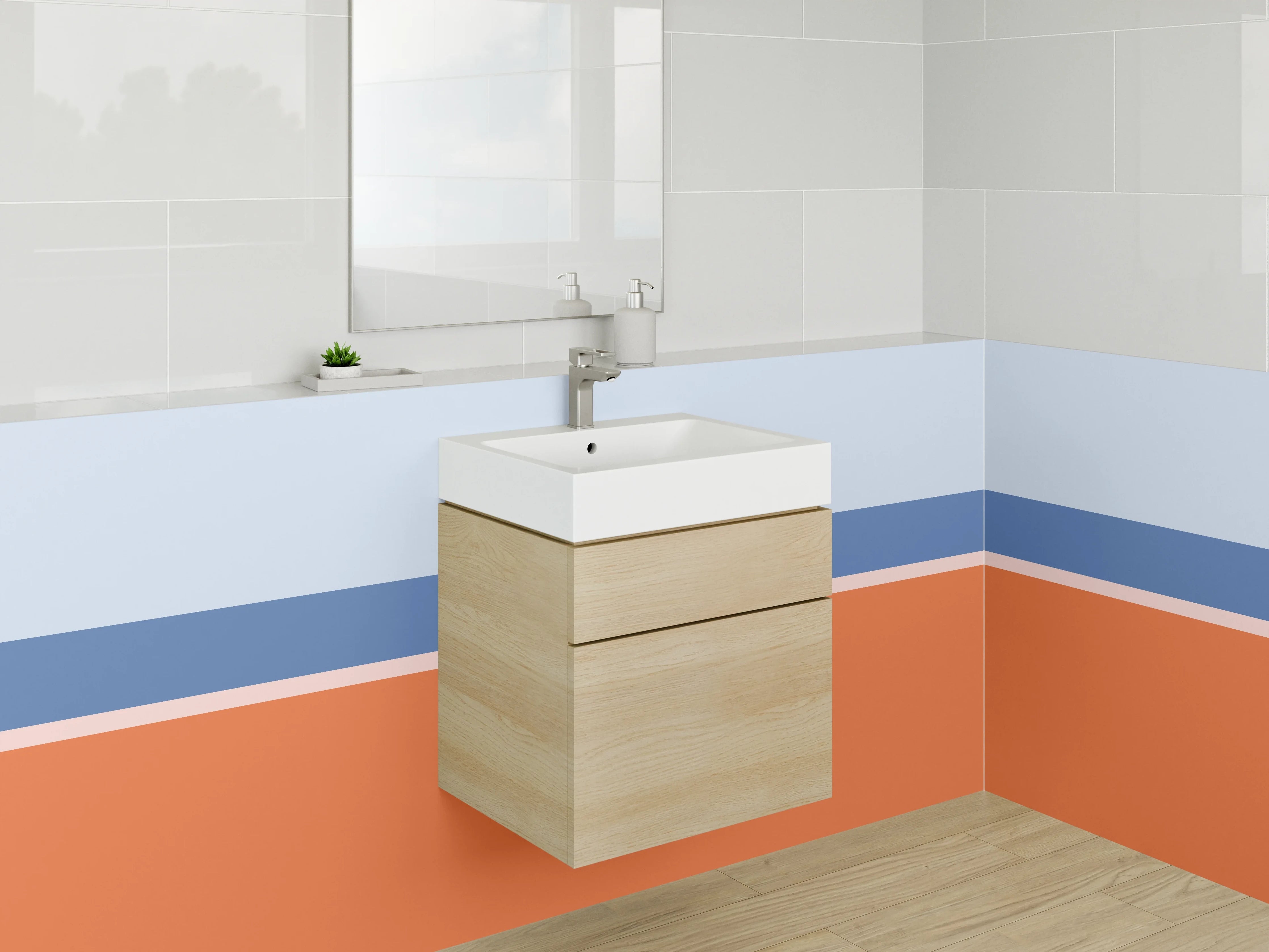 Waschbecken-Rückwand - Modernes Blockstreifen-Design in Orange und Blau