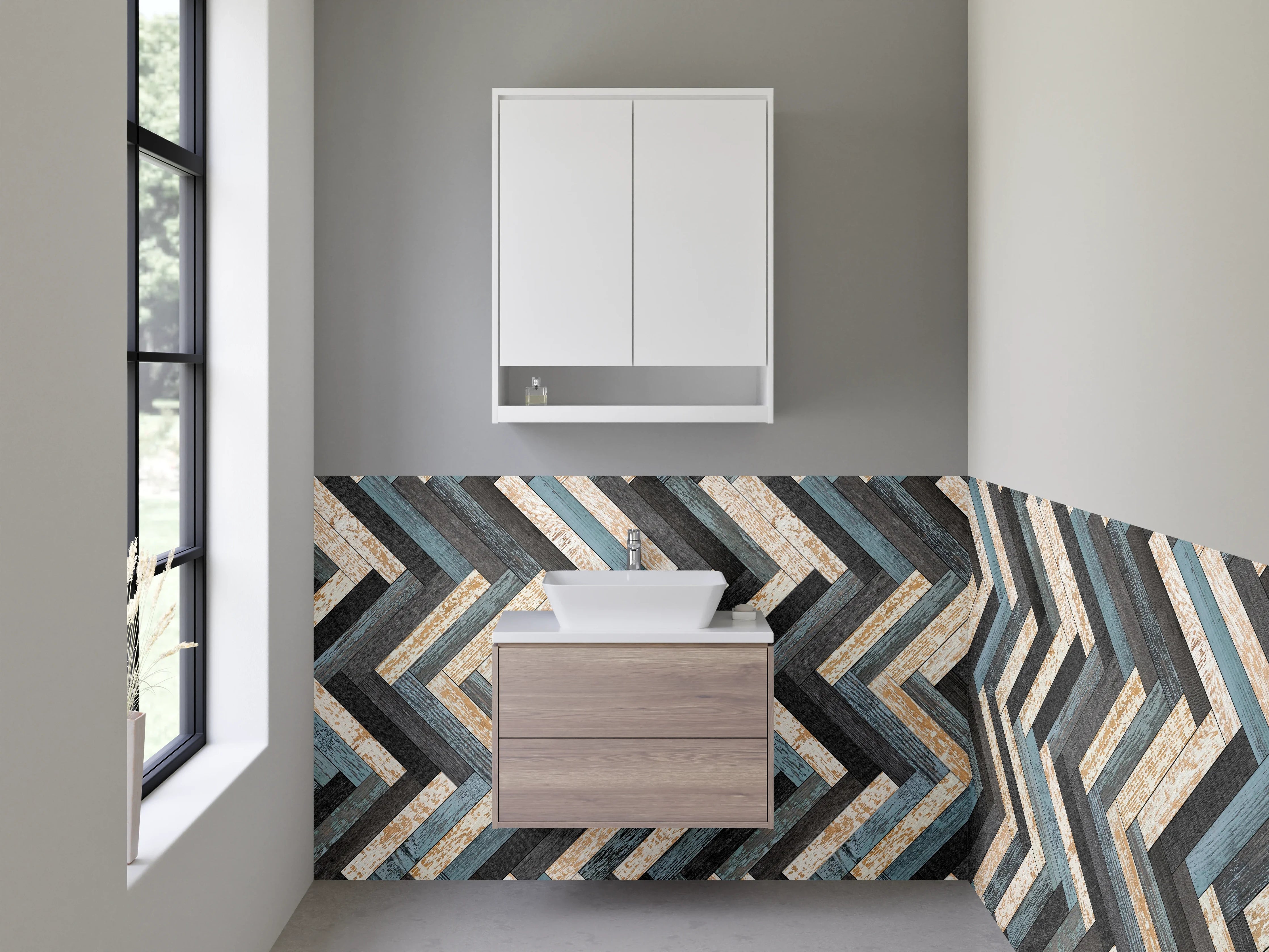 Waschbecken-Rückwand - Modernes Chevron Mosaik Fliesenmuster