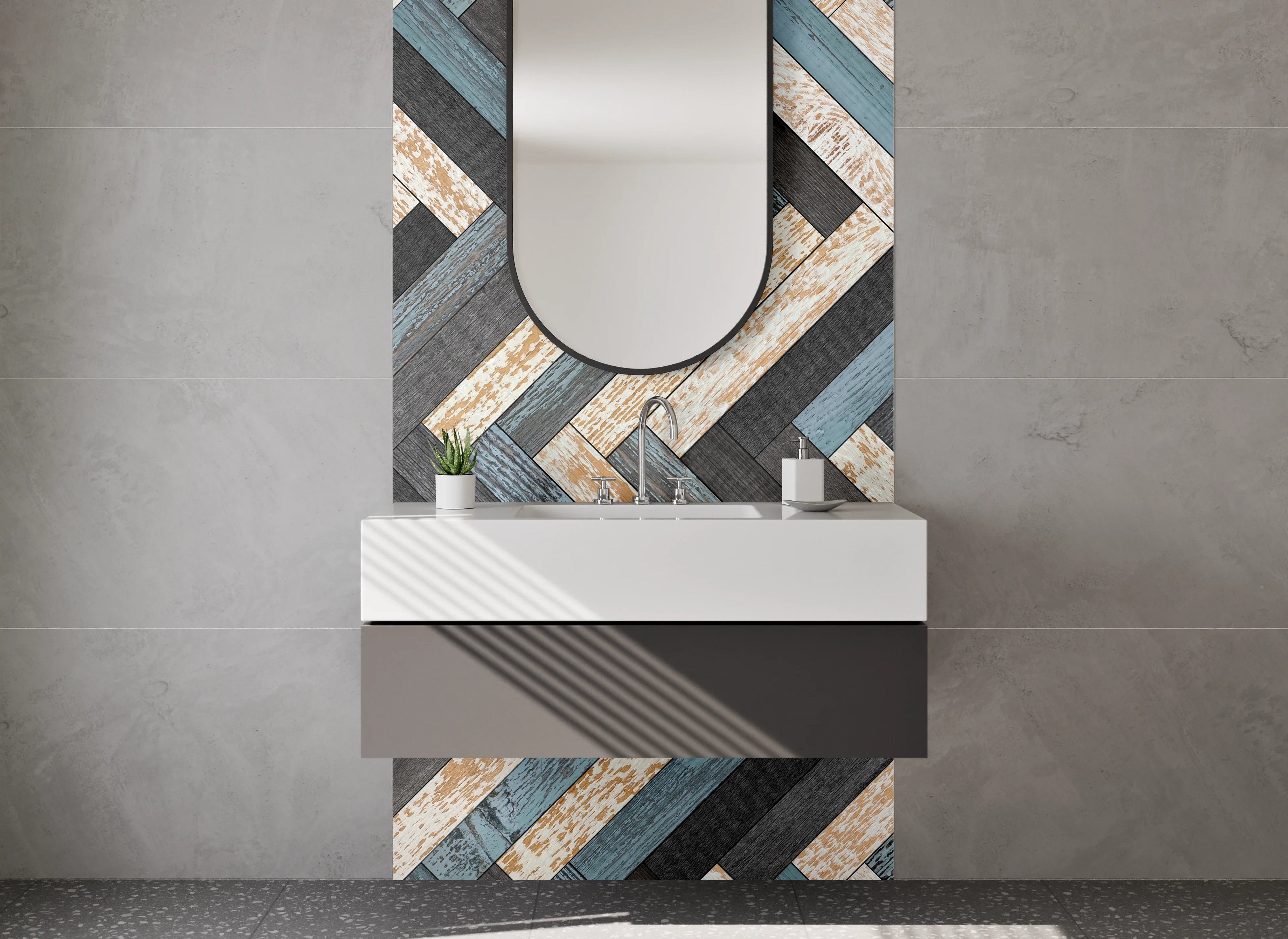 Waschbecken-Rückwand - Modernes Chevron Mosaik Fliesenmuster