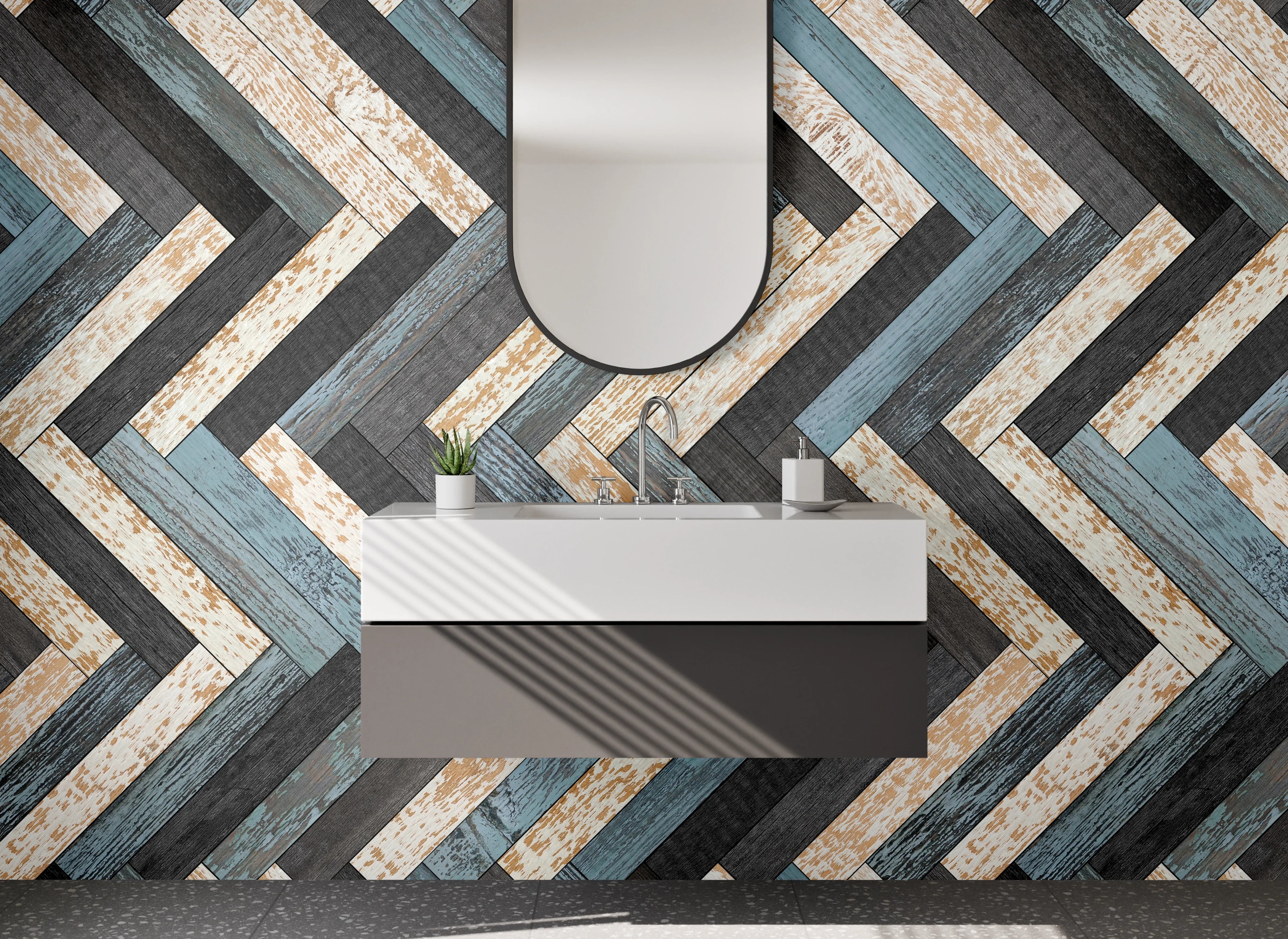 Waschbecken-Rückwand - Modernes Chevron Mosaik Fliesenmuster