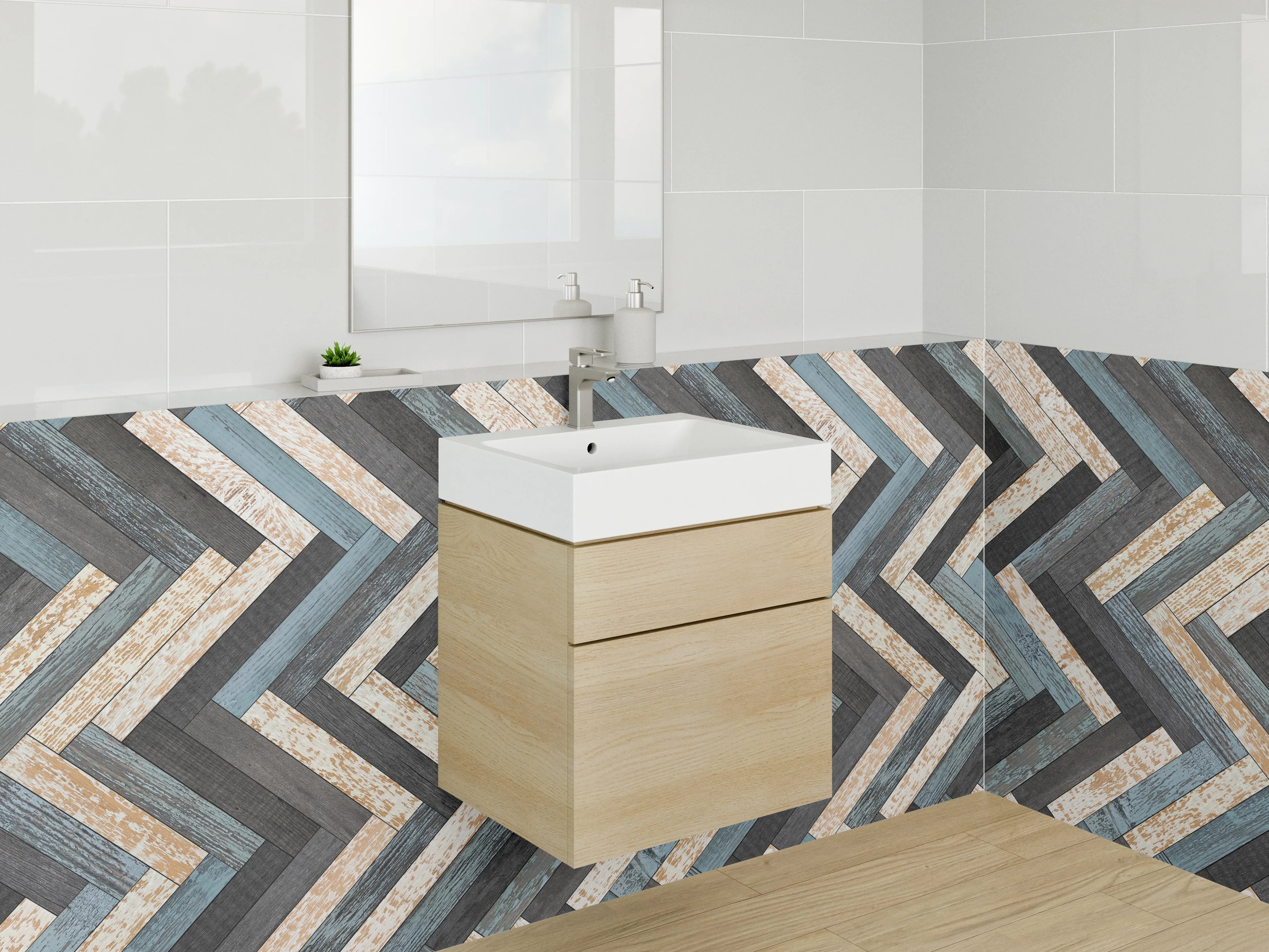 Waschbecken-Rückwand - Modernes Chevron Mosaik Fliesenmuster