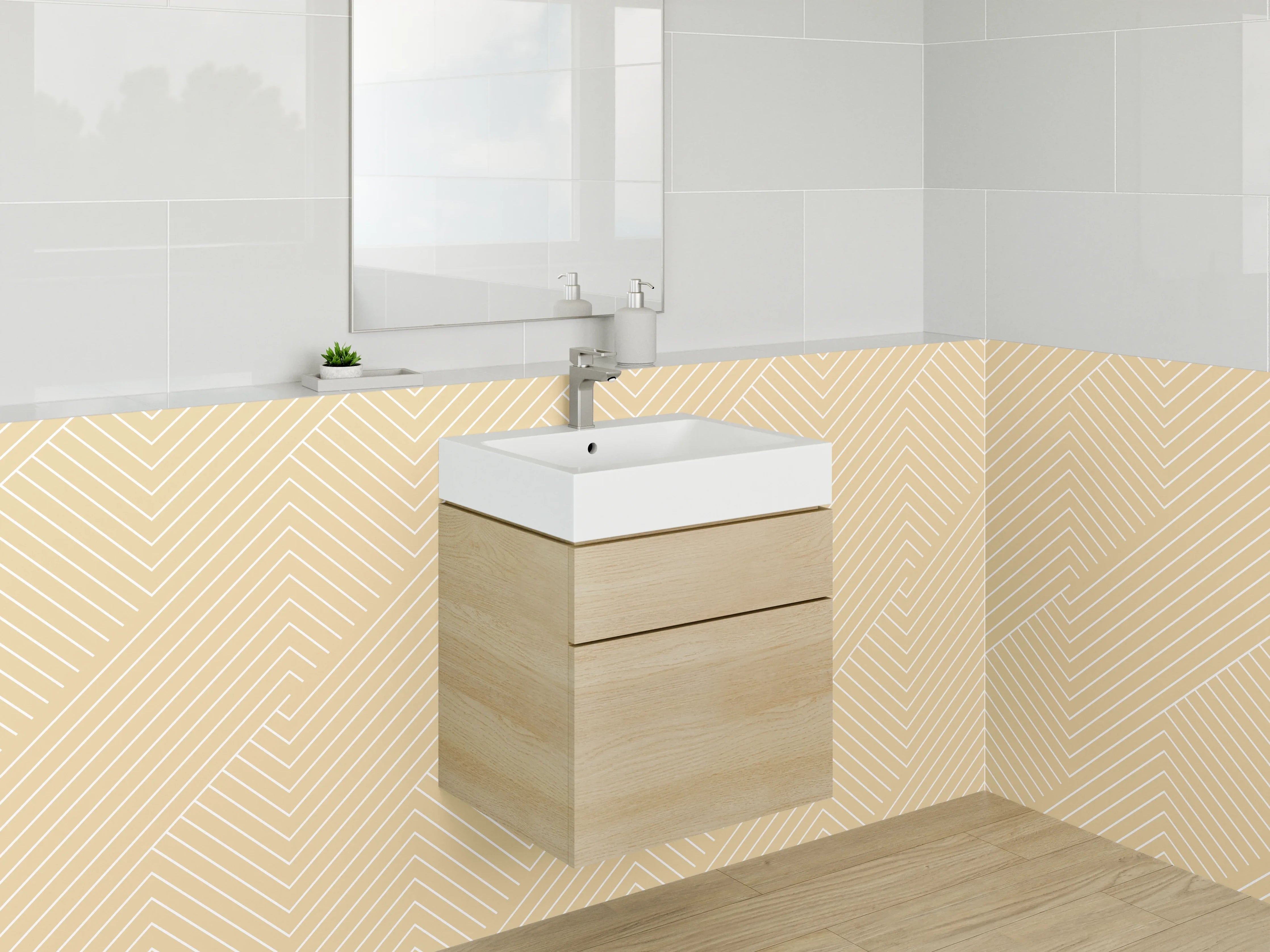 Waschbecken-Rückwand - Modernes Chevron-Muster Beige