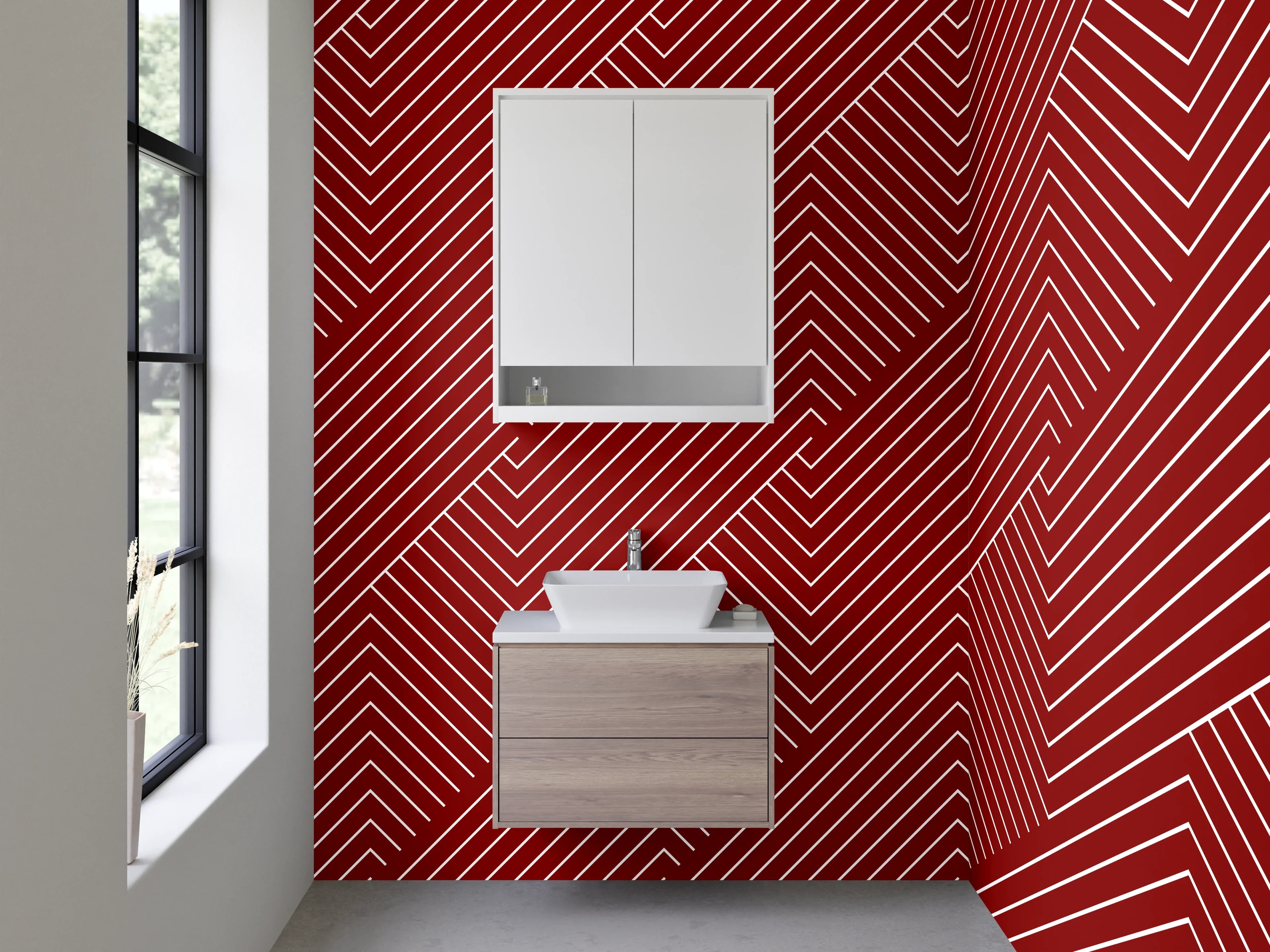 Waschbecken-Rückwand - Modernes Chevron-Muster Rot Weiß