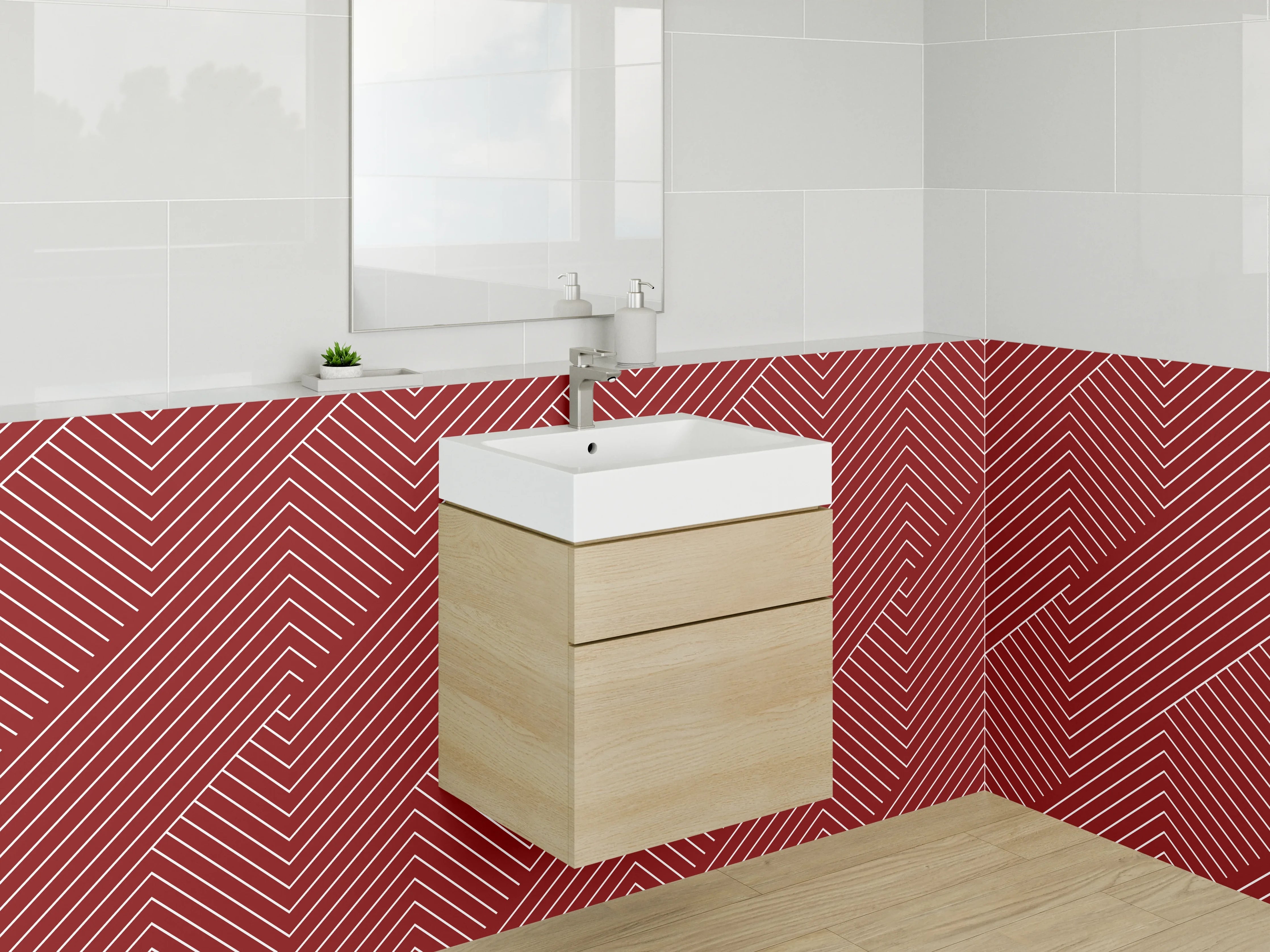 Waschbecken-Rückwand - Modernes Chevron-Muster Rot Weiß