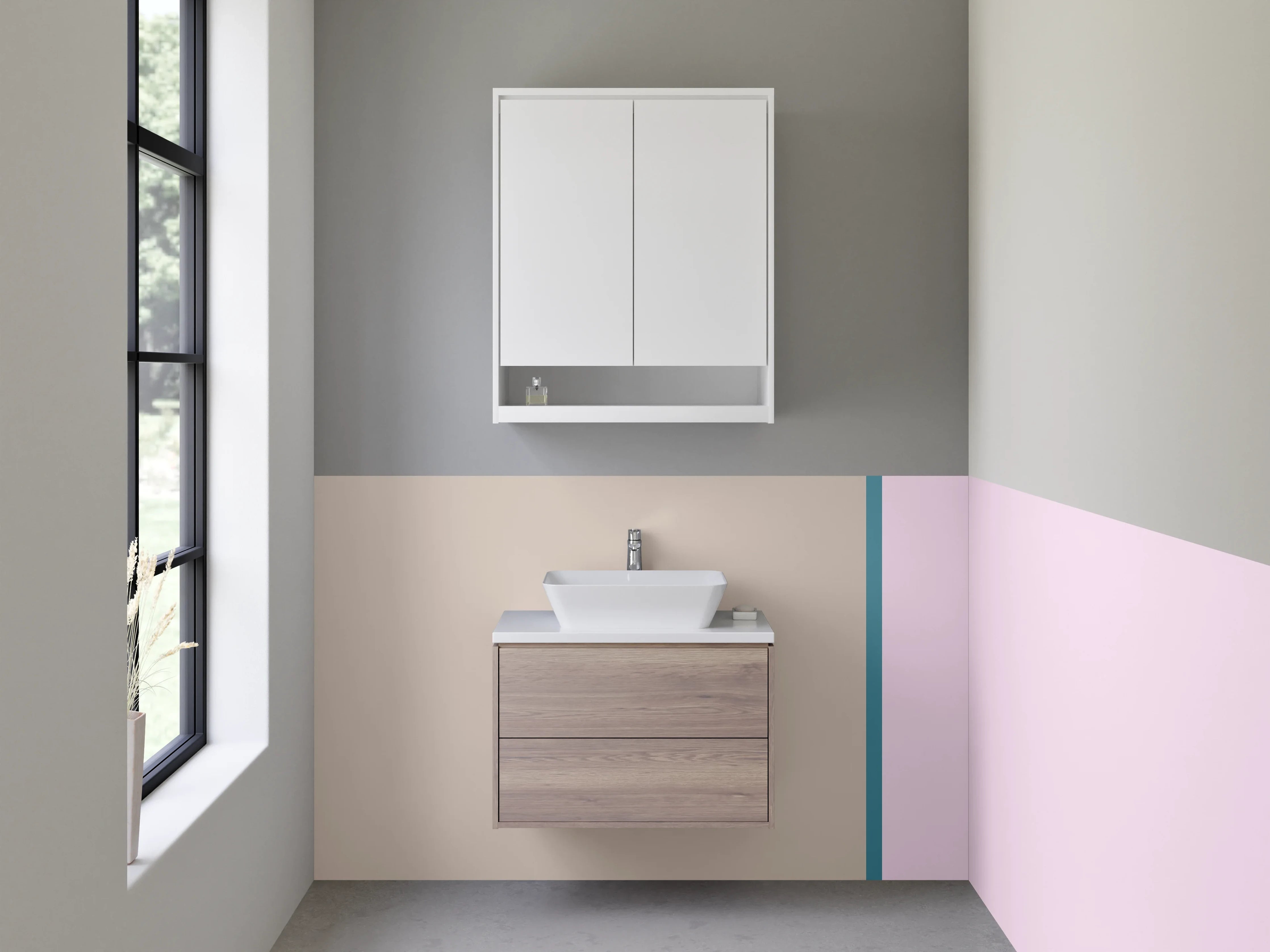 Waschbecken-Rückwand - Modernes Colorblock in Beige und Rosa