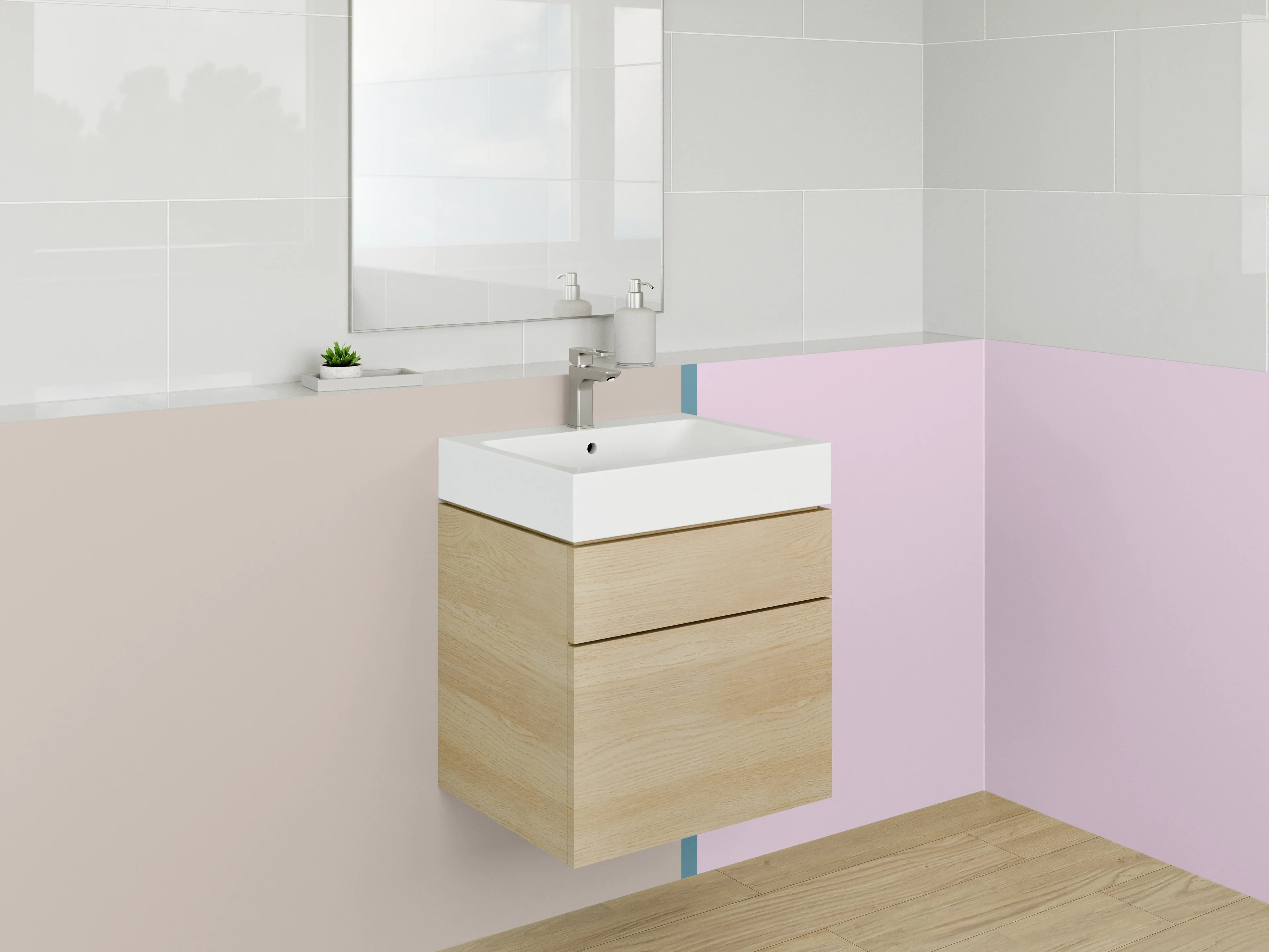 Waschbecken-Rückwand - Modernes Colorblock in Beige und Rosa