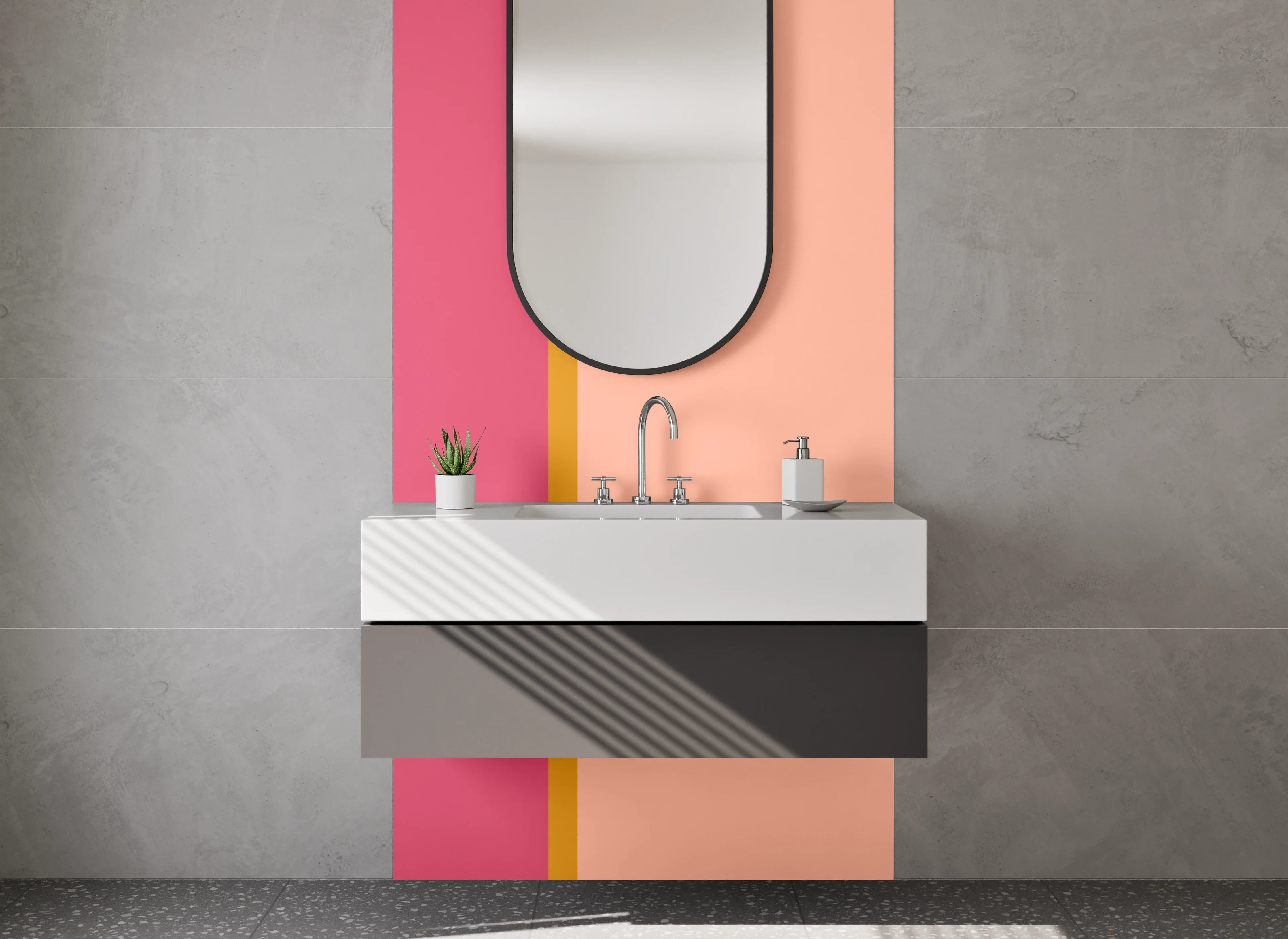 Waschbecken-Rückwand - Modernes Farbbalken Design rosa beige