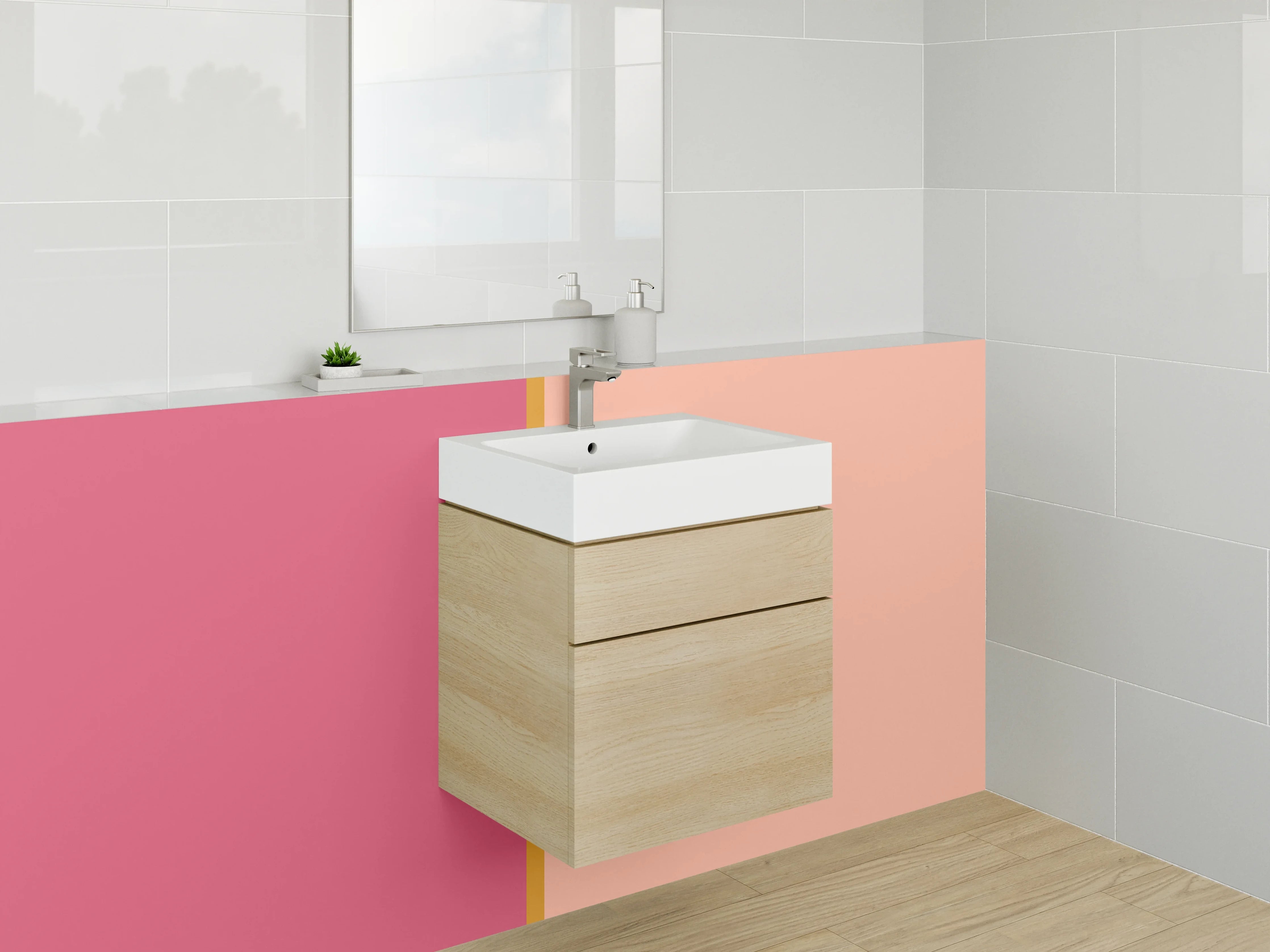 Waschbecken-Rückwand - Modernes Farbbalken Design rosa beige