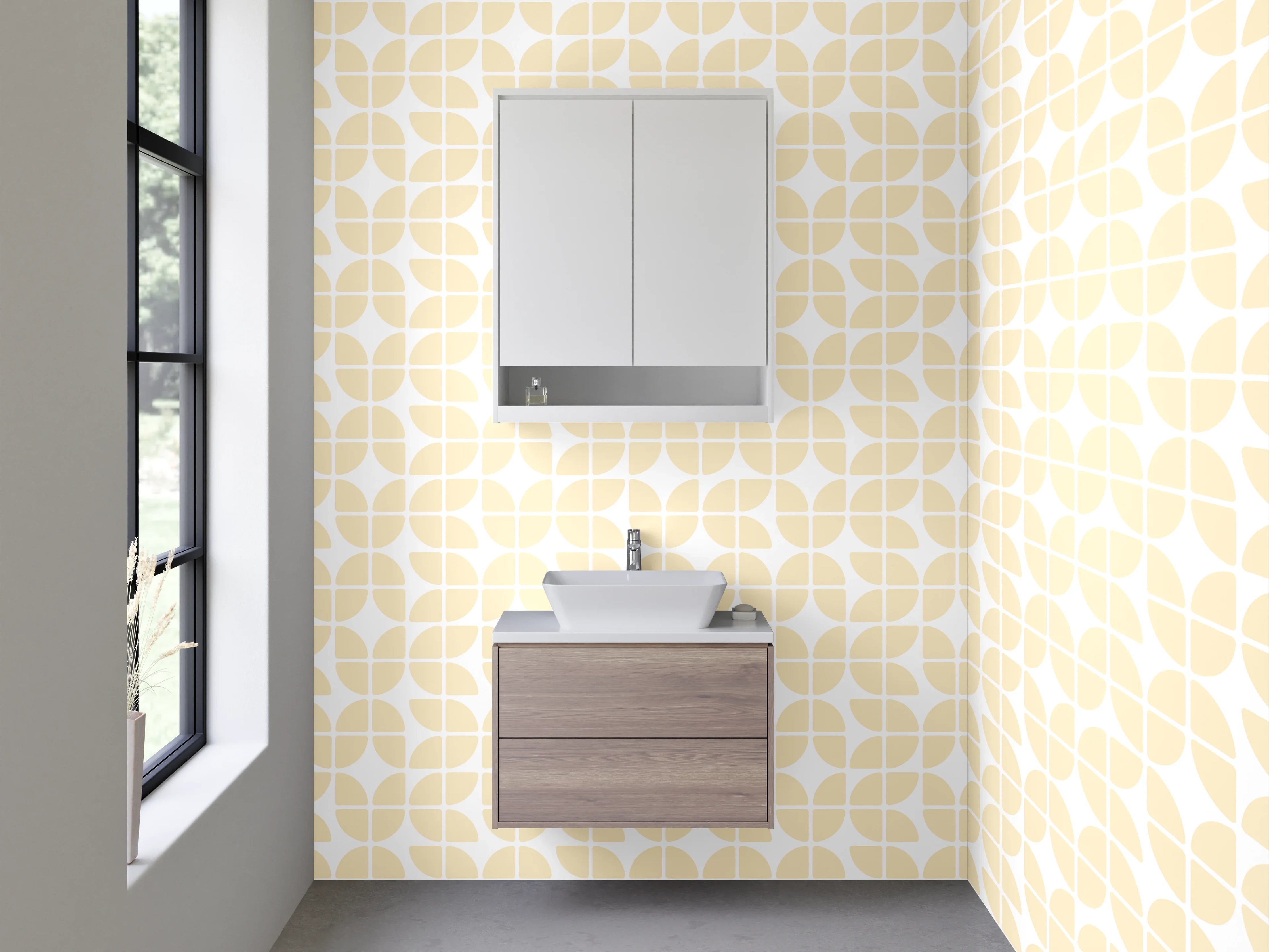 Waschbecken-Rückwand - Modernes Gelb-Beige Retro-Muster