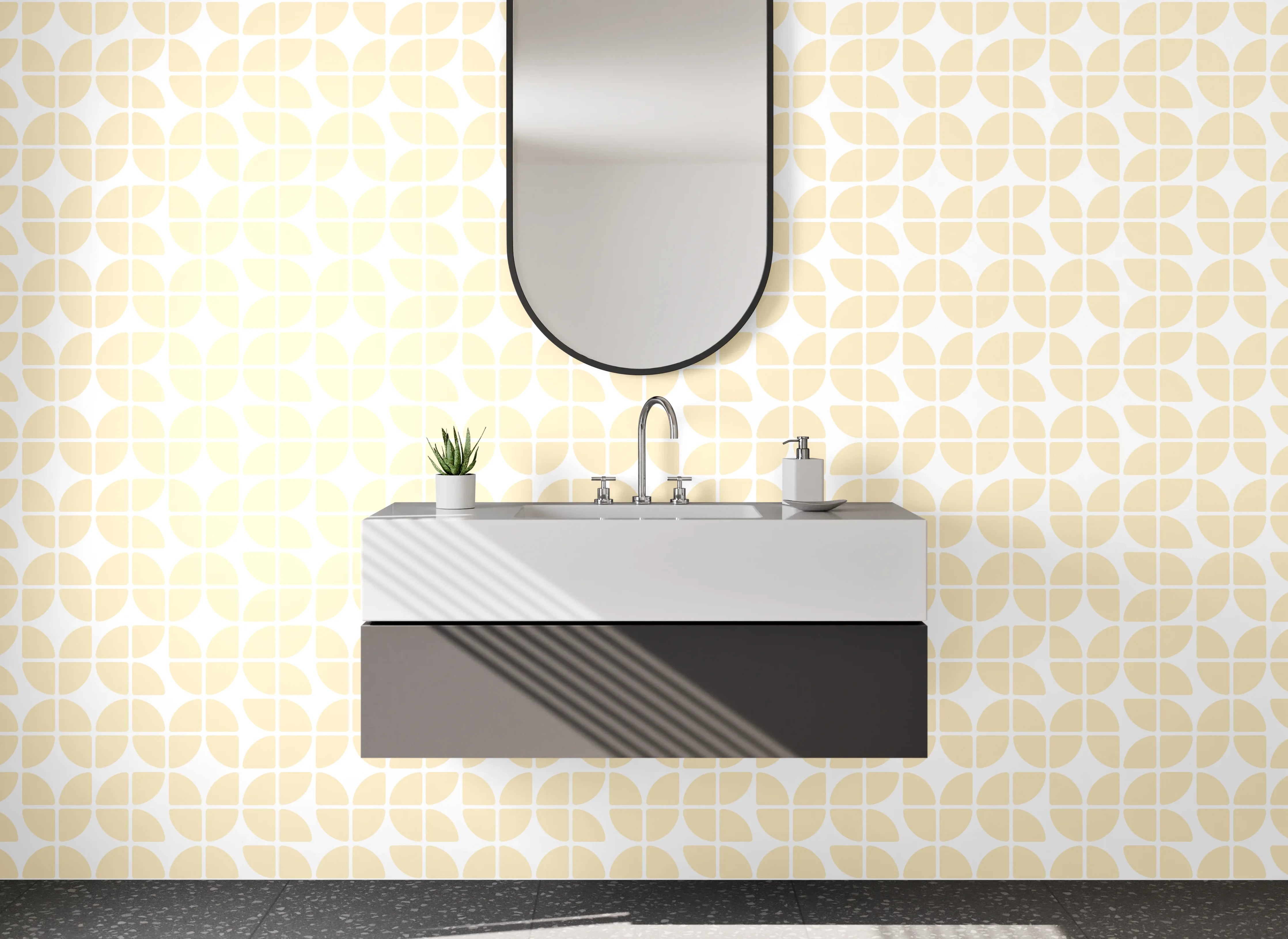 Waschbecken-Rückwand - Modernes Gelb-Beige Retro-Muster