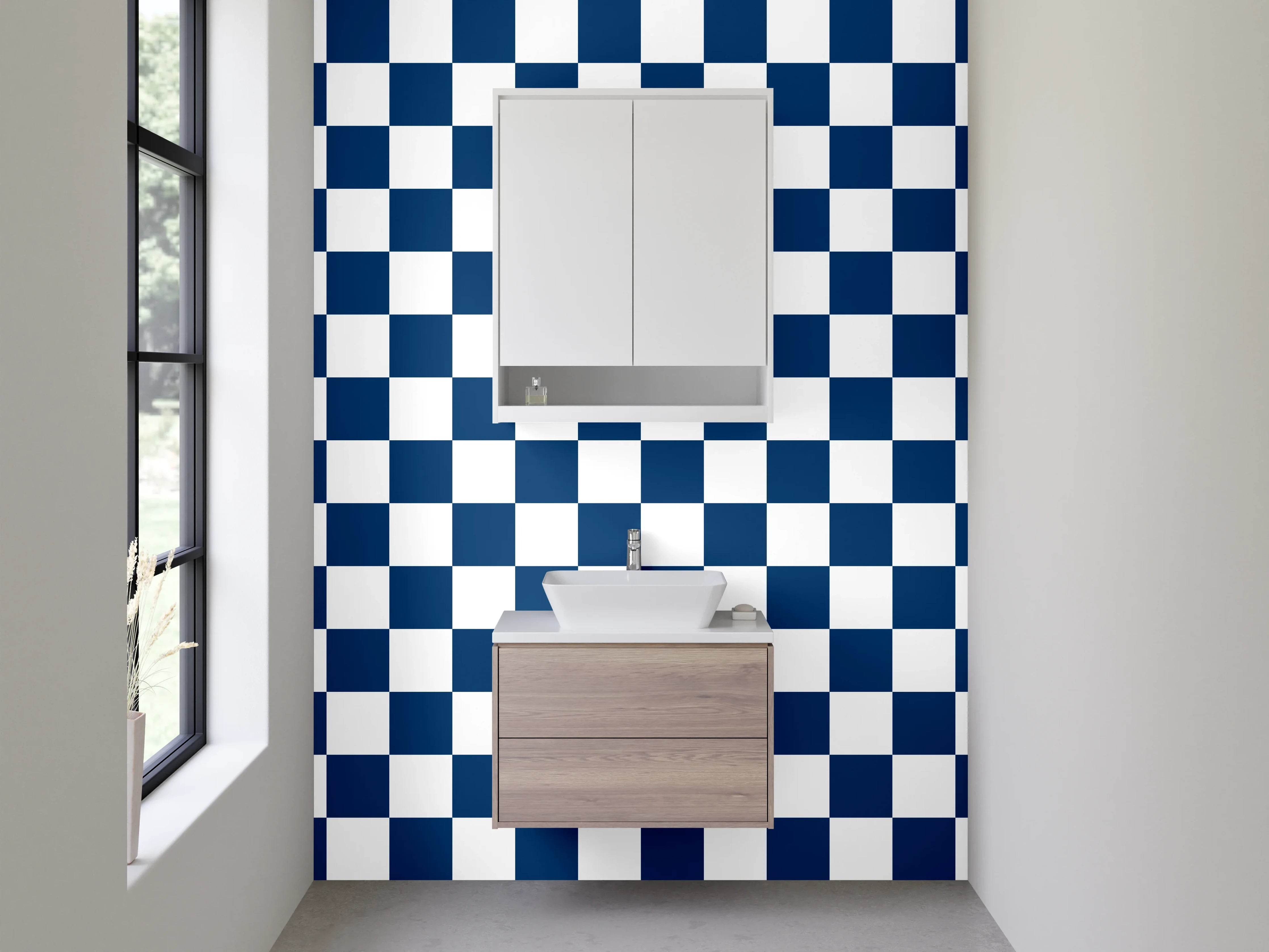 Waschbecken-Rückwand - Modernes Kachelmuster Blau Weiß