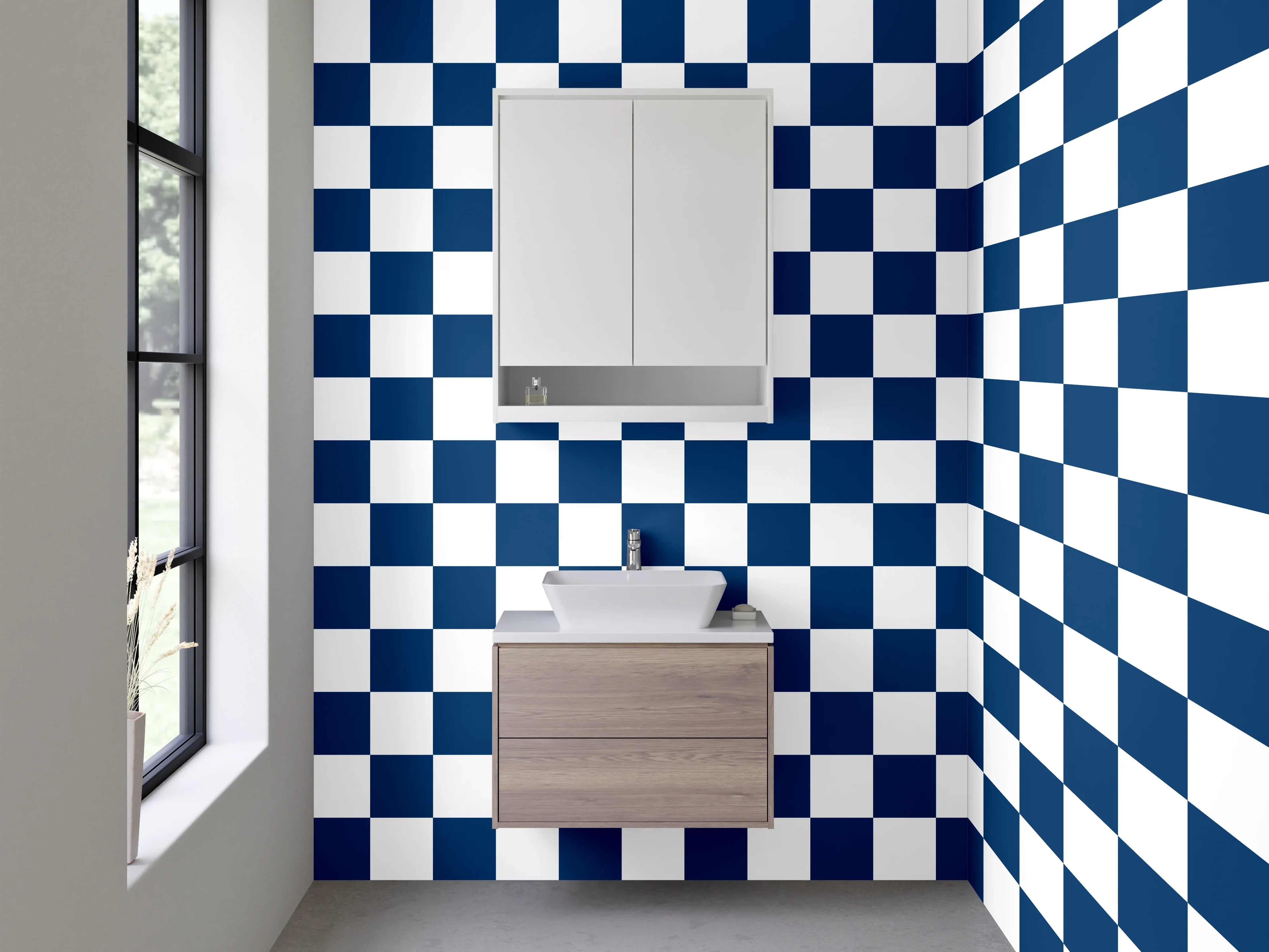 Waschbecken-Rückwand - Modernes Kachelmuster Blau Weiß