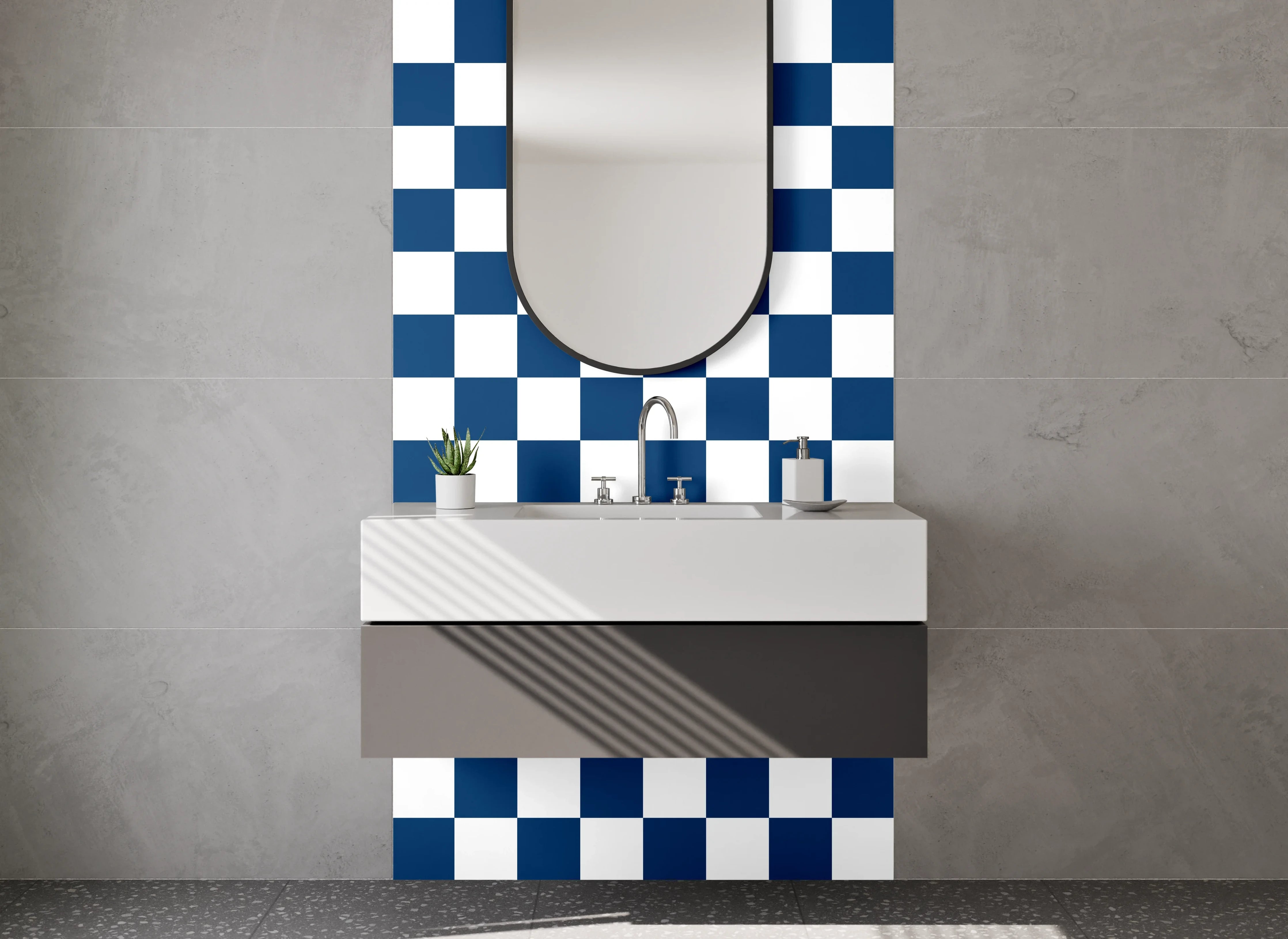 Waschbecken-Rückwand - Modernes Kachelmuster Blau Weiß