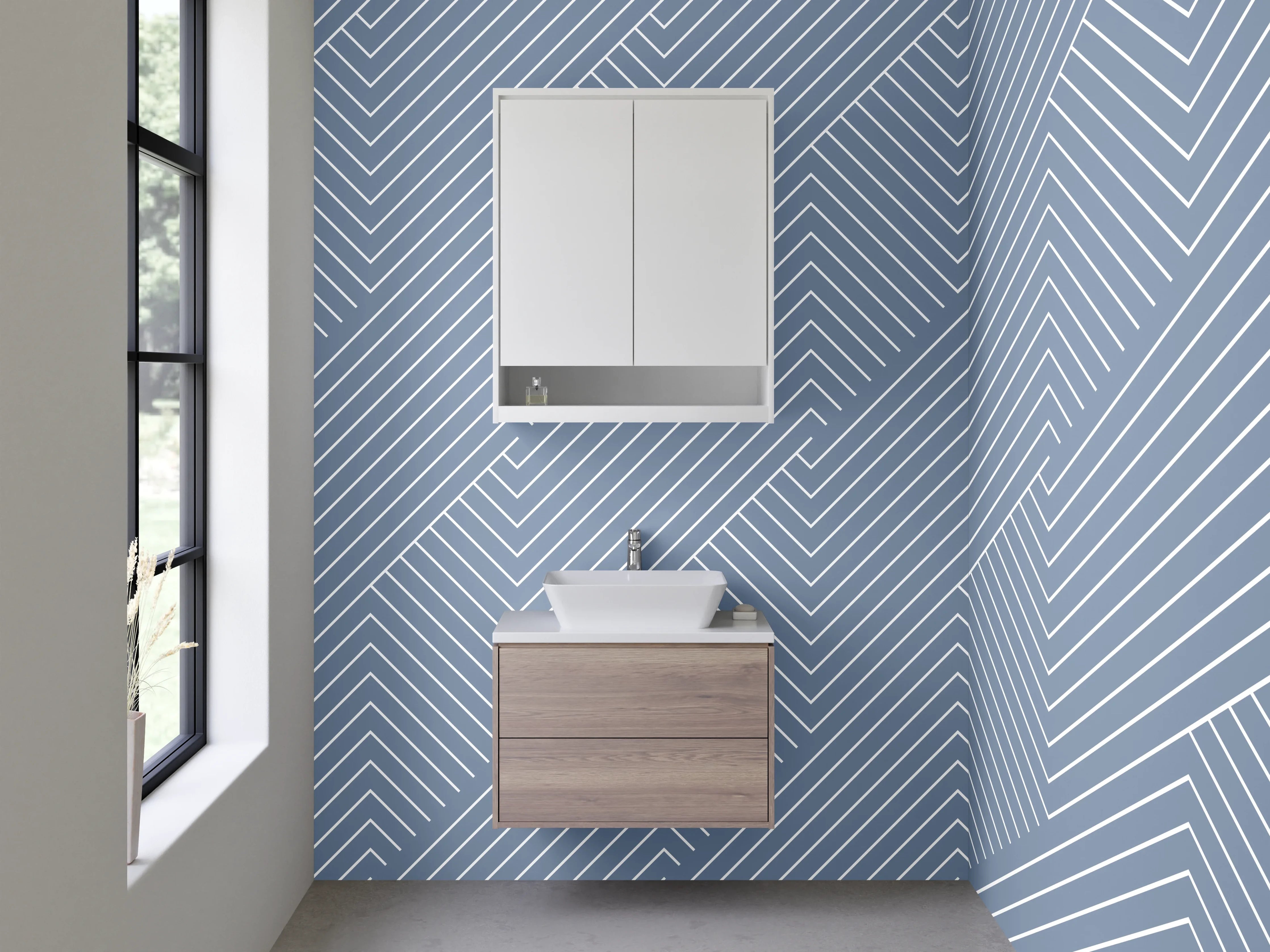 Waschbecken-Rückwand - Modernes Linienmuster in Grau-Blau