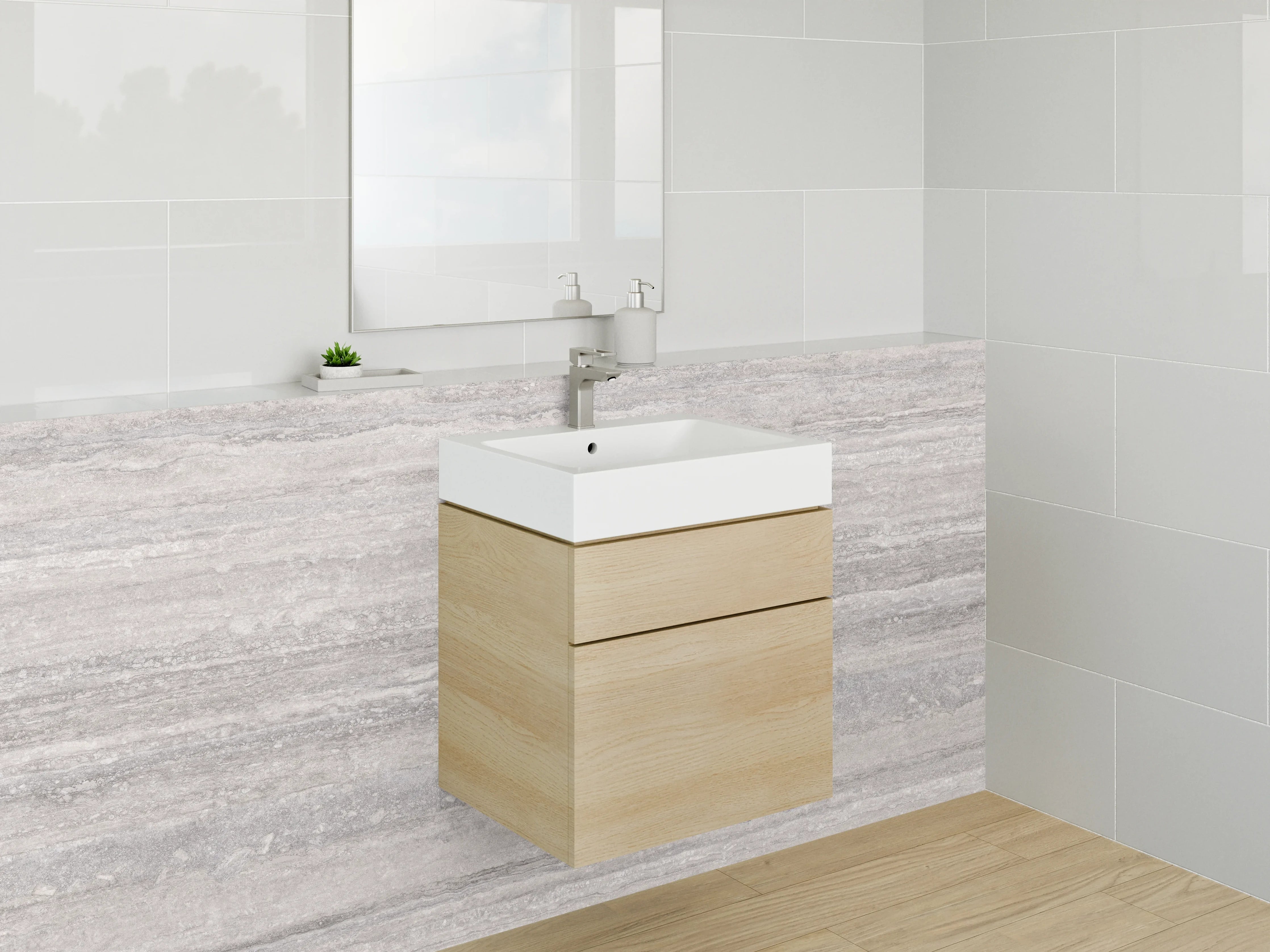 Waschbecken-Rückwand - Modernes Marmor-Dekor in Grau und Weiß