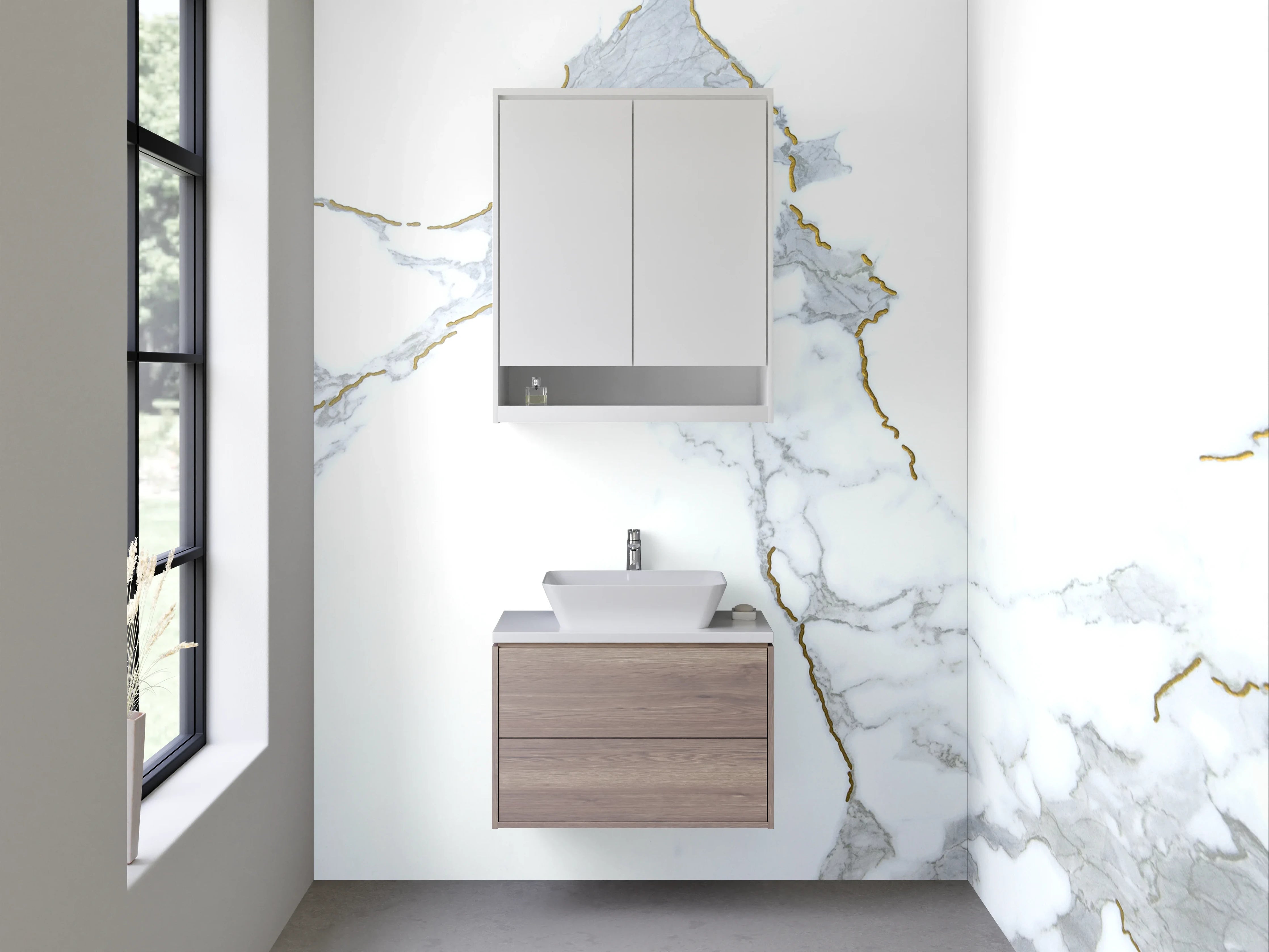 Waschbecken-Rückwand - Modernes Marmor-Design Weiß Grau