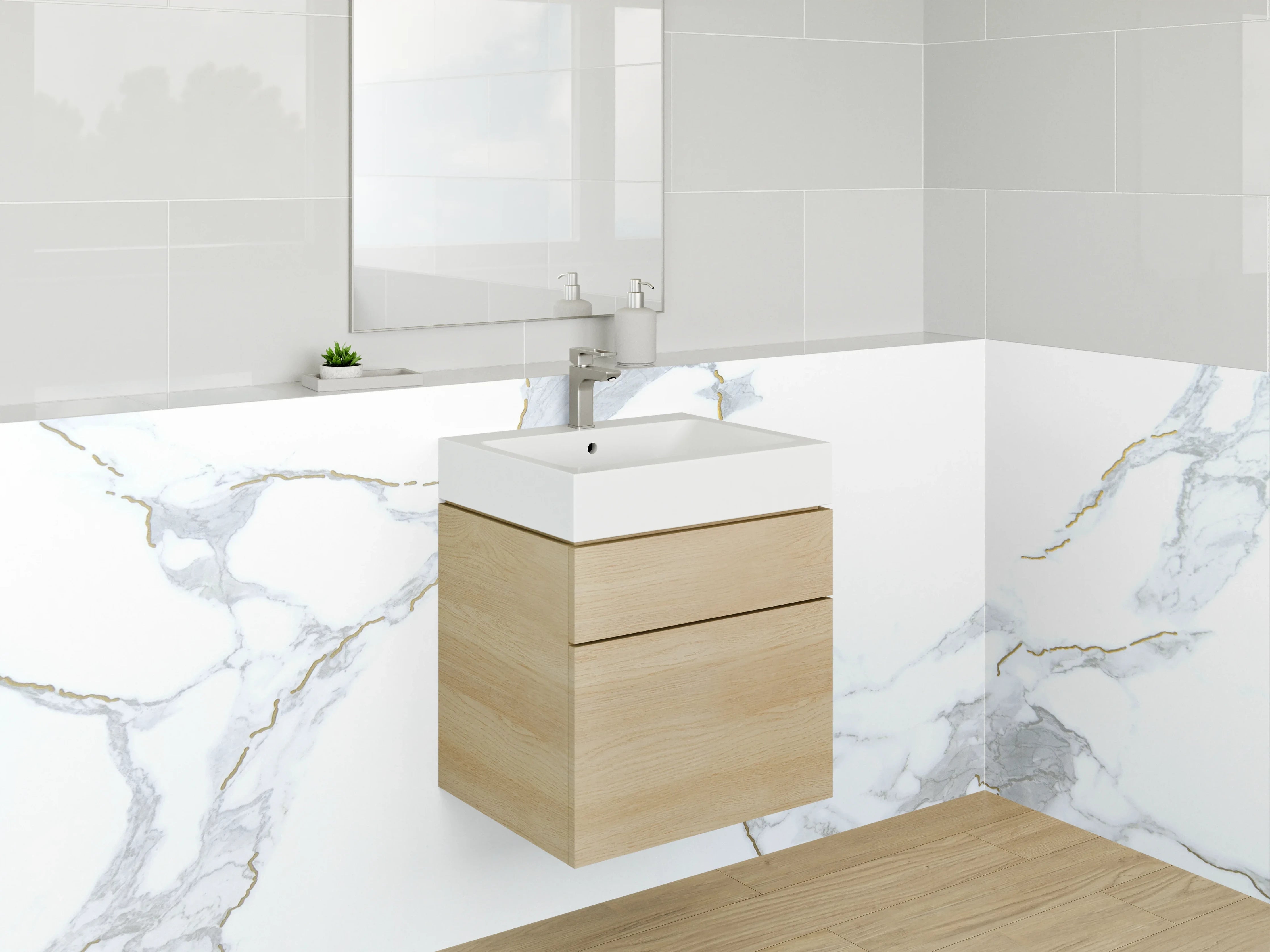 Waschbecken-Rückwand - Modernes Marmor-Design Weiß Grau