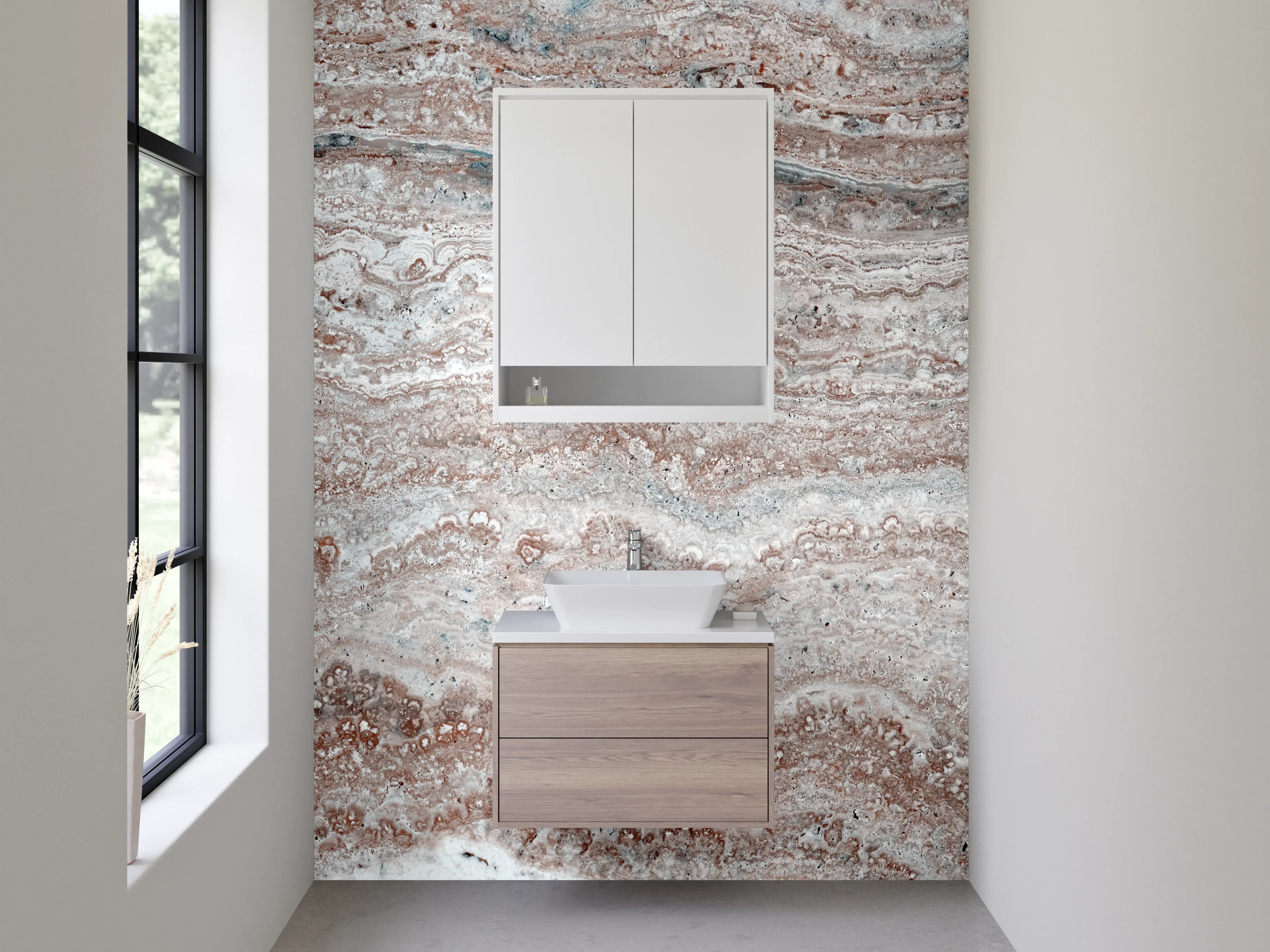 Waschbecken-Rückwand - Modernes Marmor-Design in Beige und Grau