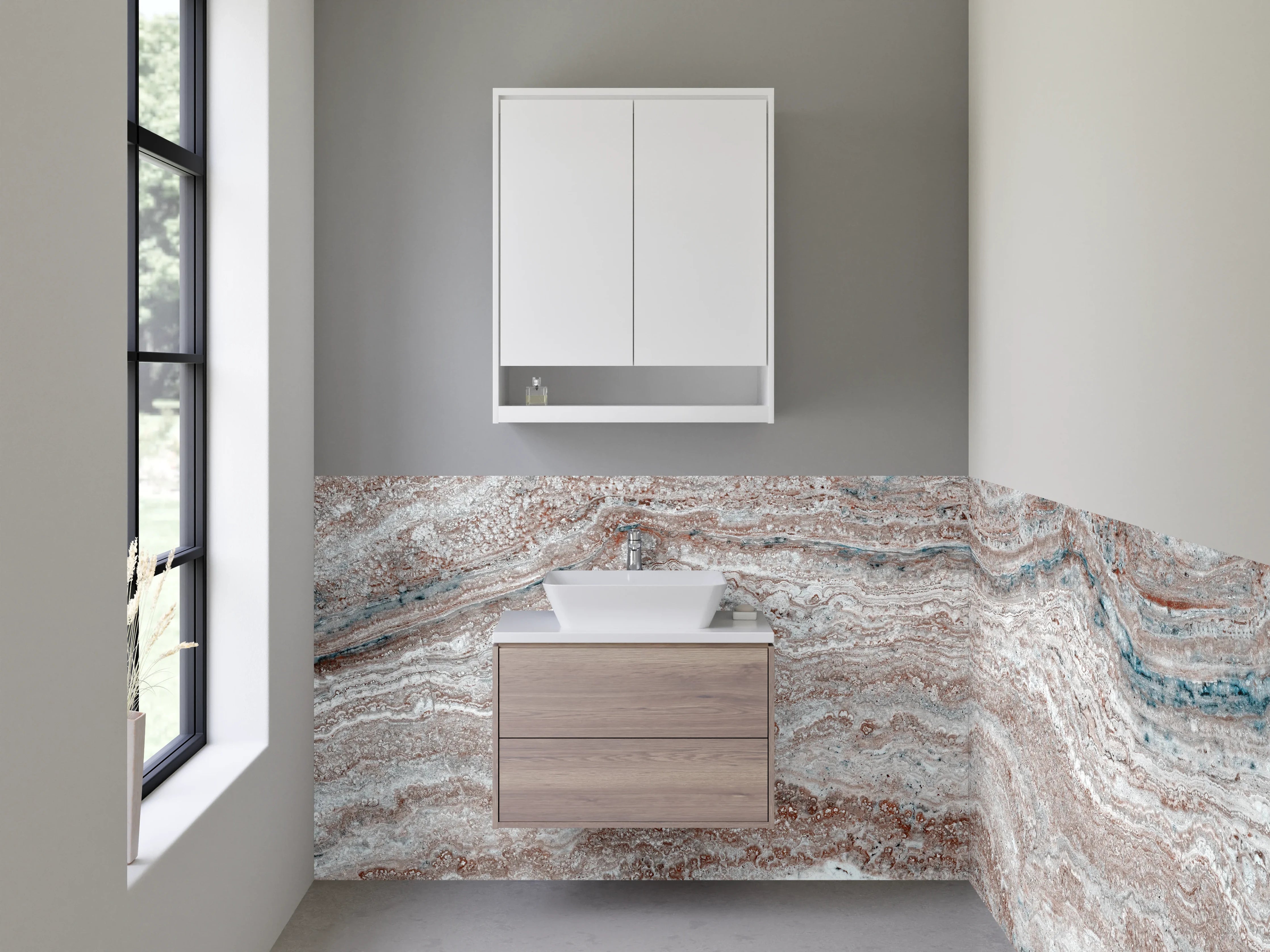 Waschbecken-Rückwand - Modernes Marmor-Design in Beige und Grau