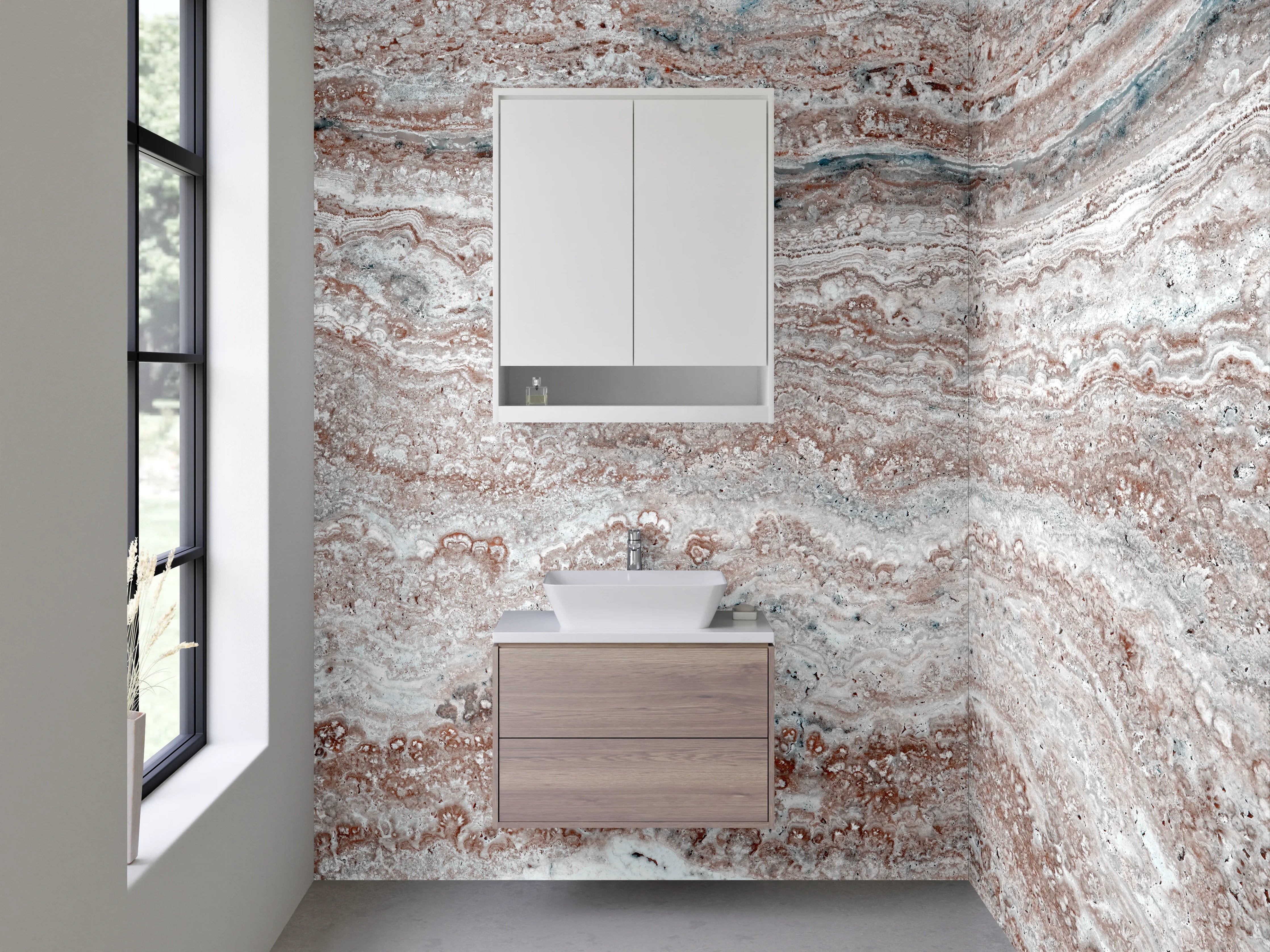 Waschbecken-Rückwand - Modernes Marmor-Design in Beige und Grau