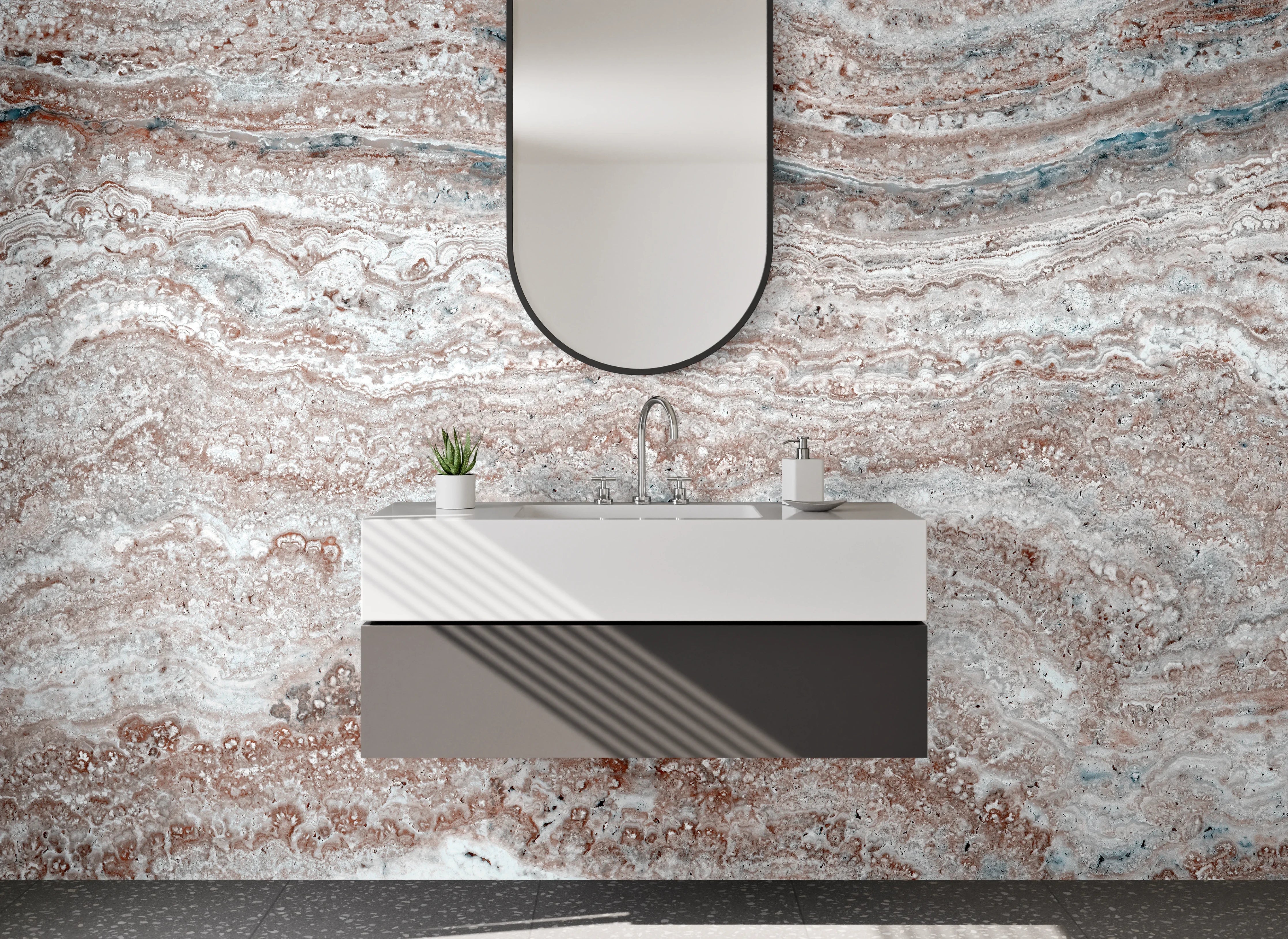 Waschbecken-Rückwand - Modernes Marmor-Design in Beige und Grau