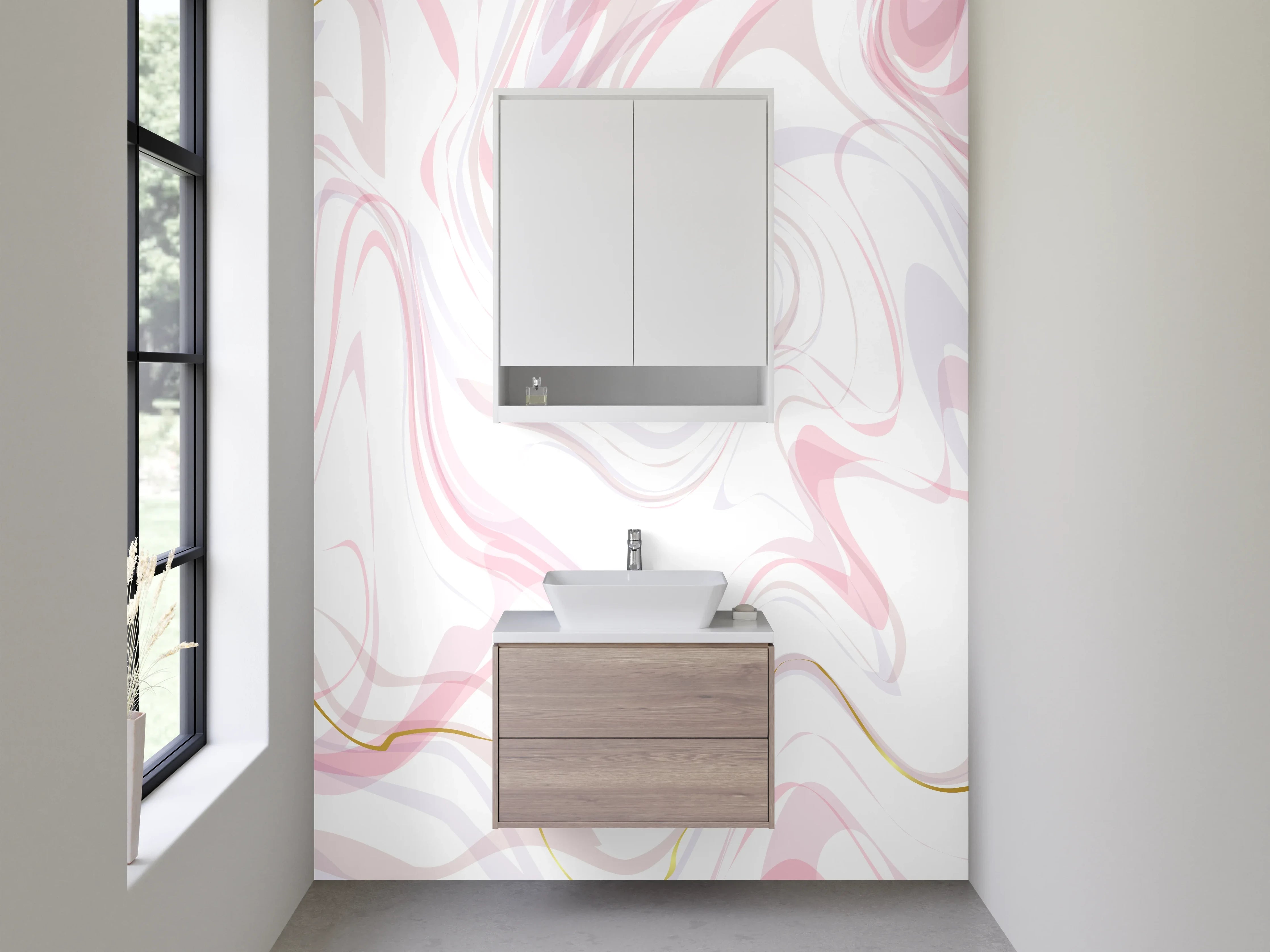 Waschbecken-Rückwand - Modernes Marmor-Design in Rosa und Gold