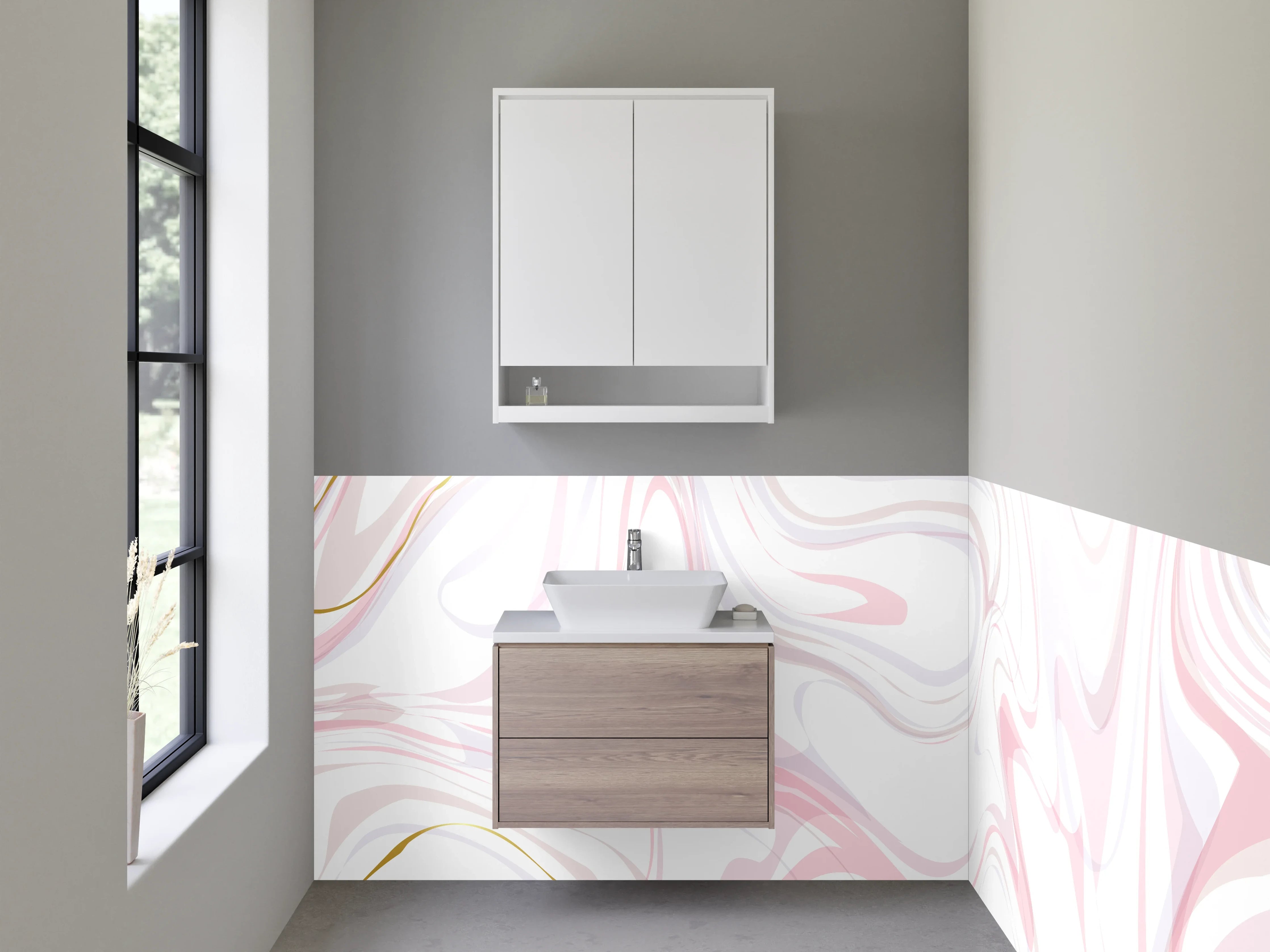 Waschbecken-Rückwand - Modernes Marmor-Design in Rosa und Gold