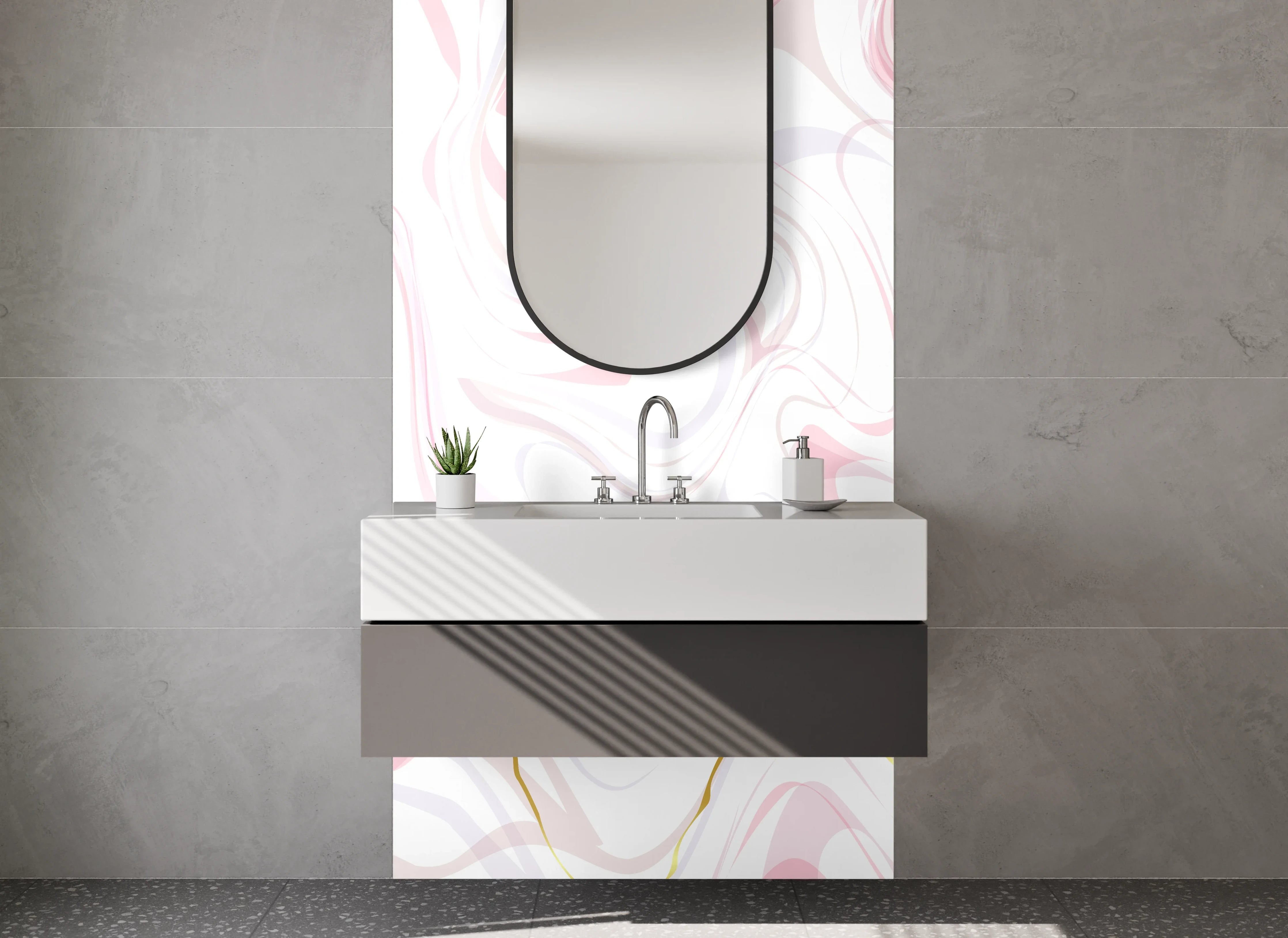 Waschbecken-Rückwand - Modernes Marmor-Design in Rosa und Gold