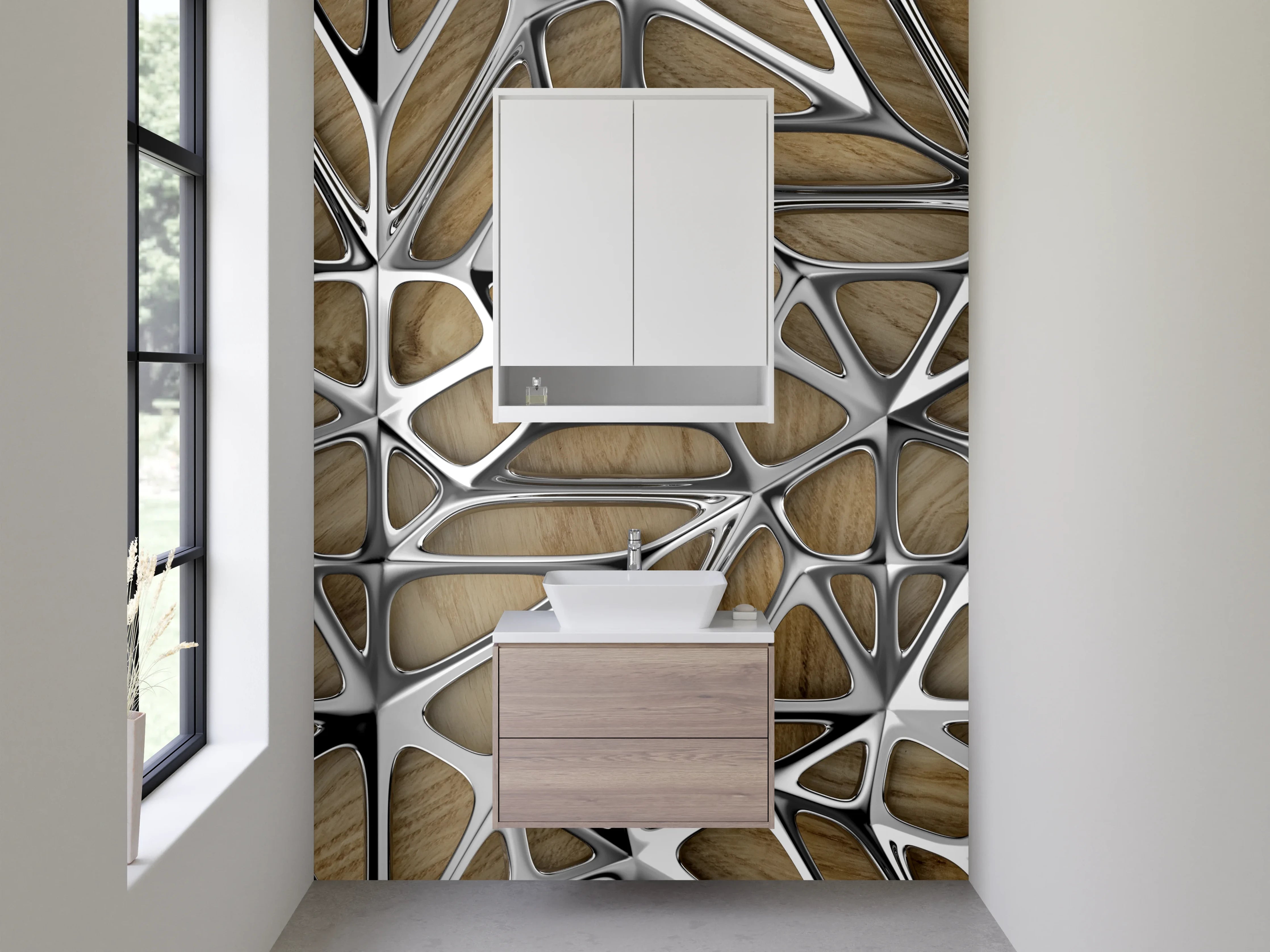 Waschbecken-Rückwand - Modernes Metall-Holz-Gitter Design