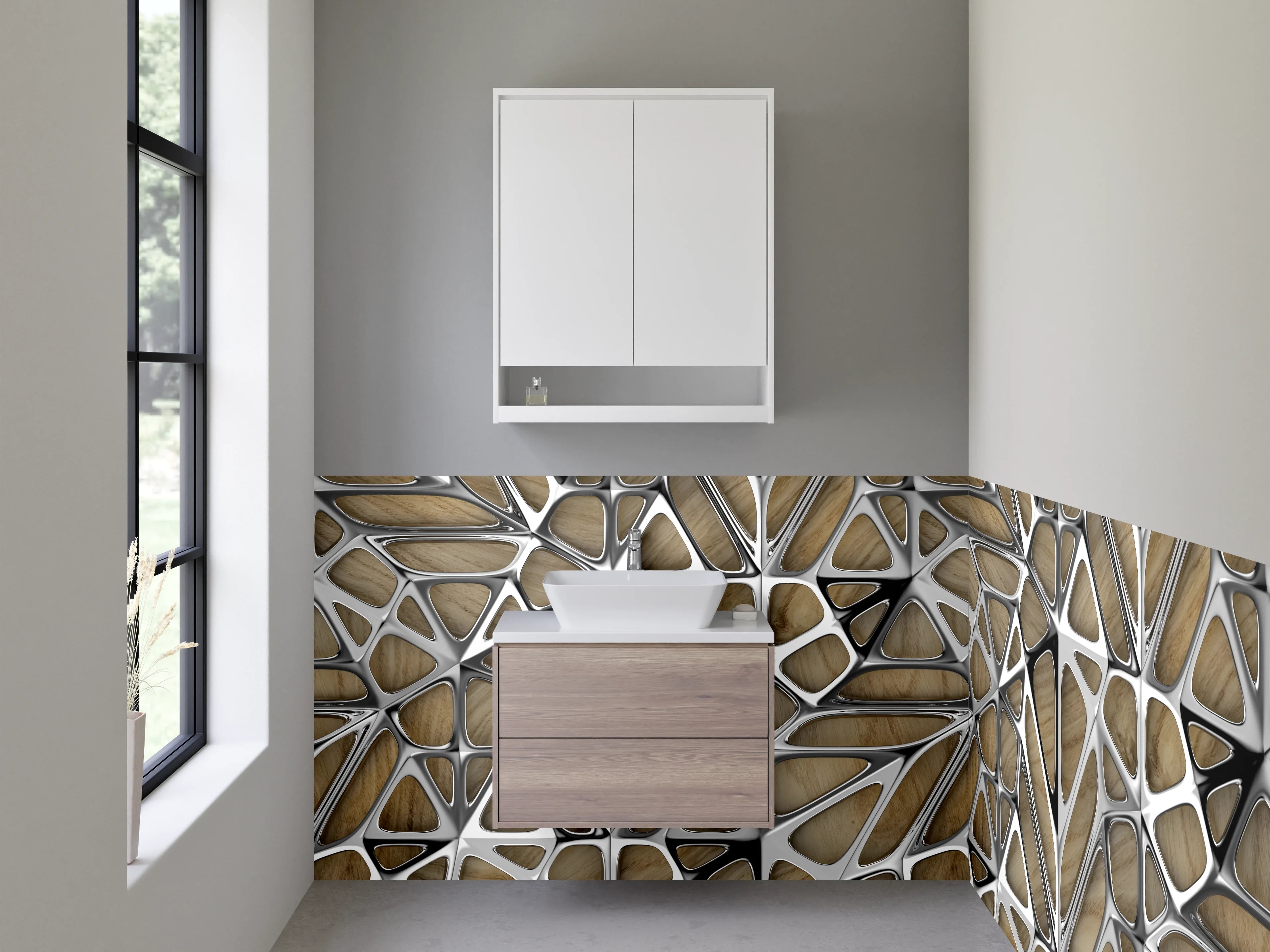 Waschbecken-Rückwand - Modernes Metall-Holz-Gitter Design